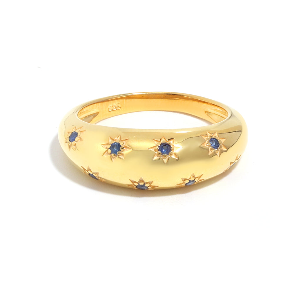 Blue Sapphire Dome Ring in 18K Gold-Plated Sterling Silver