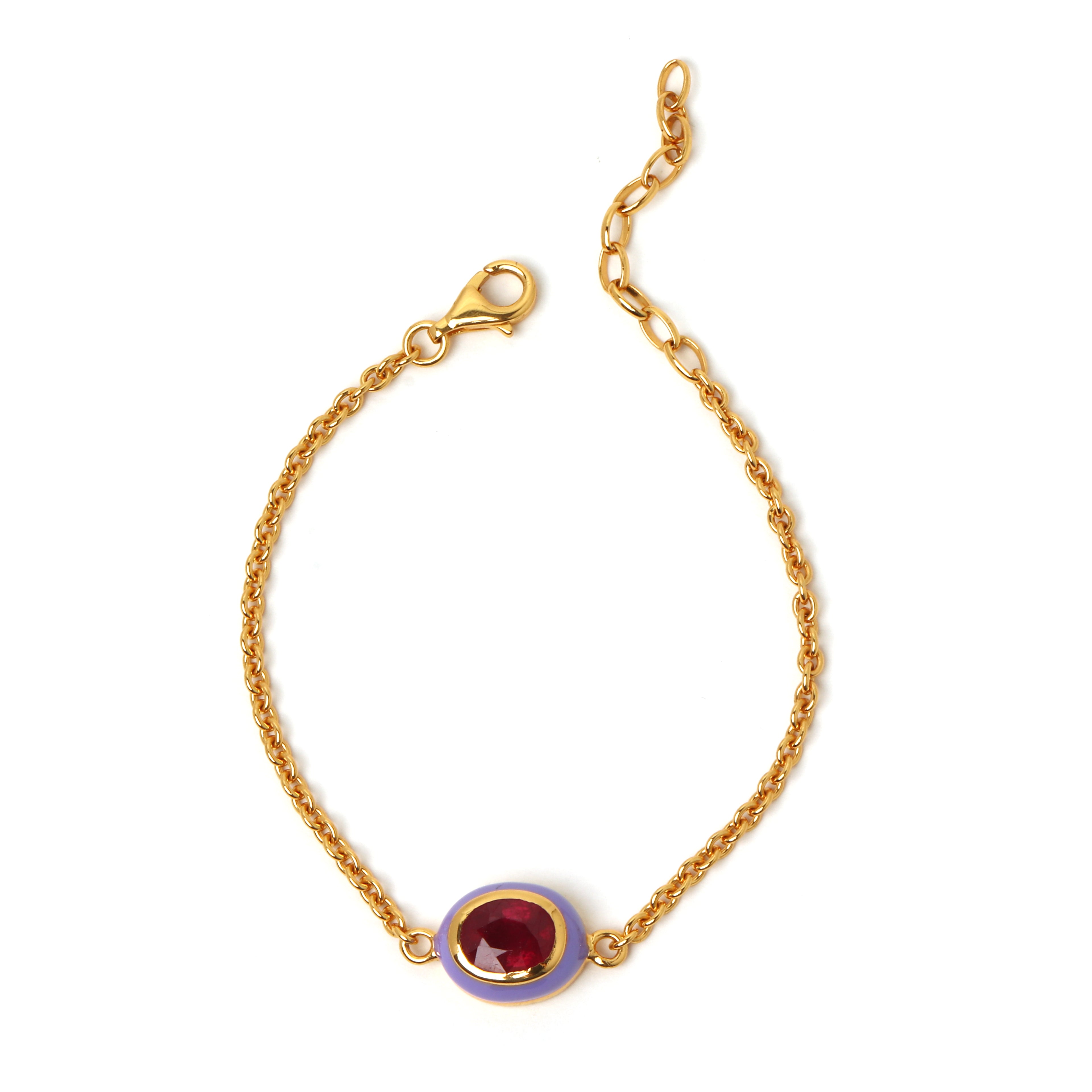 Natural ruby bracelet in gold plated sterling silver