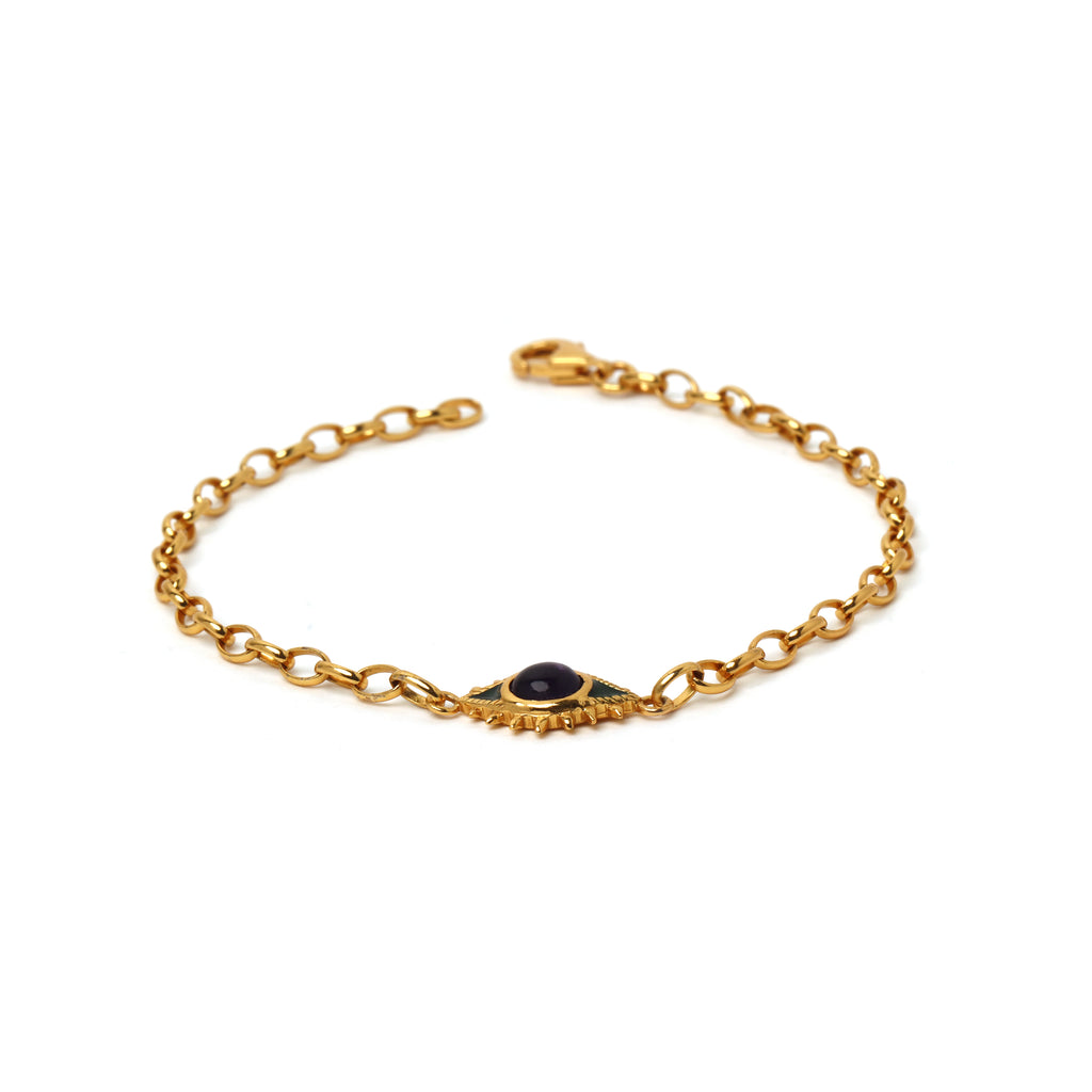 Elegant gold plated amethyst chain bracelet handcrafted in Thailand