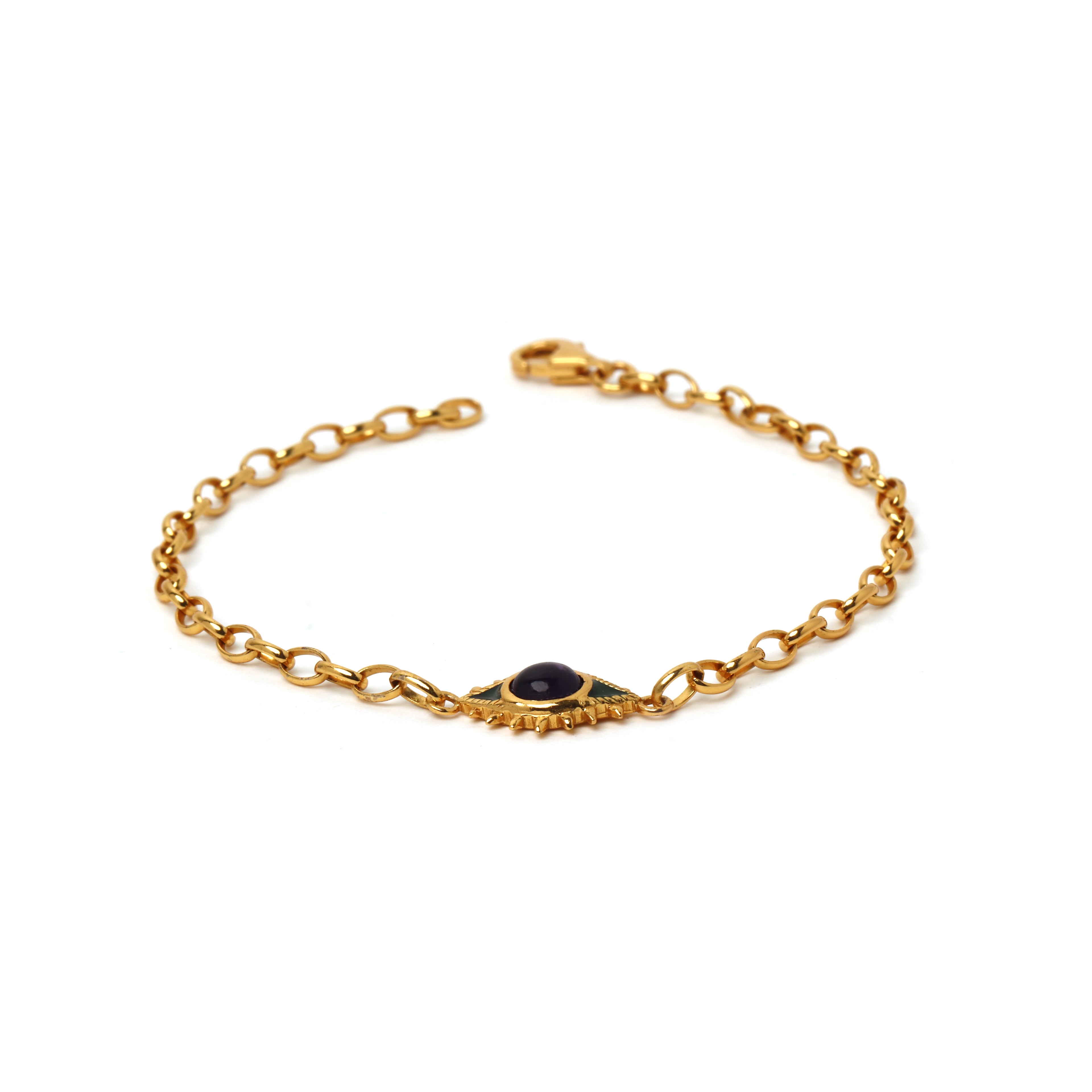 Elegant gold plated amethyst chain bracelet handcrafted in Thailand