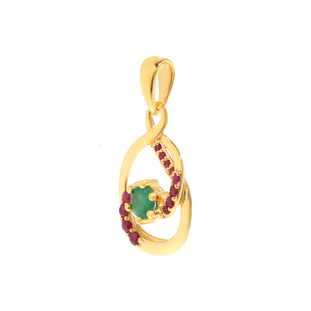 Emerald & Ruby Twisted Pendant in 18K Gold-Plated Sterling Silver