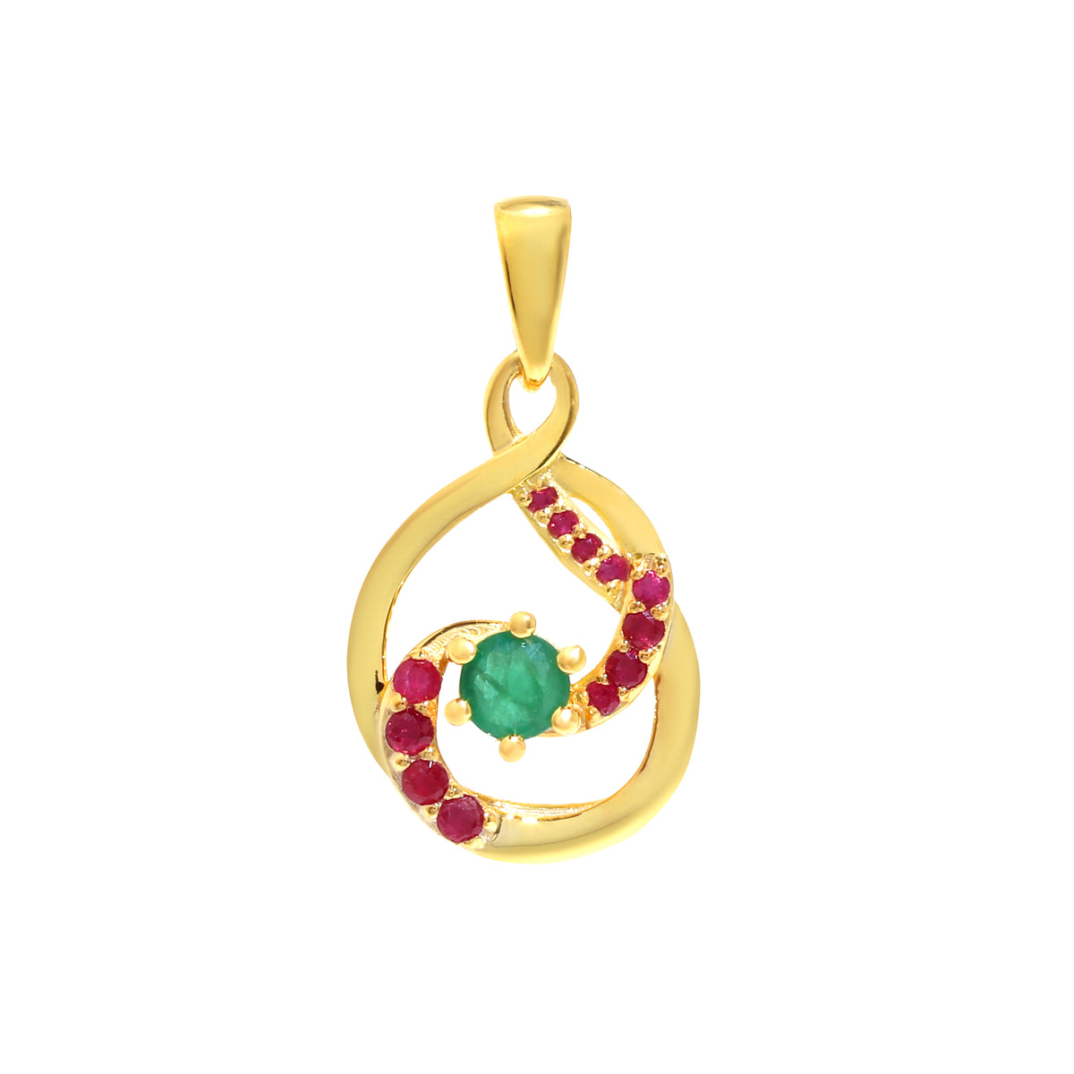 Emerald & Ruby Twisted Pendant in 18K Gold-Plated Sterling Silver