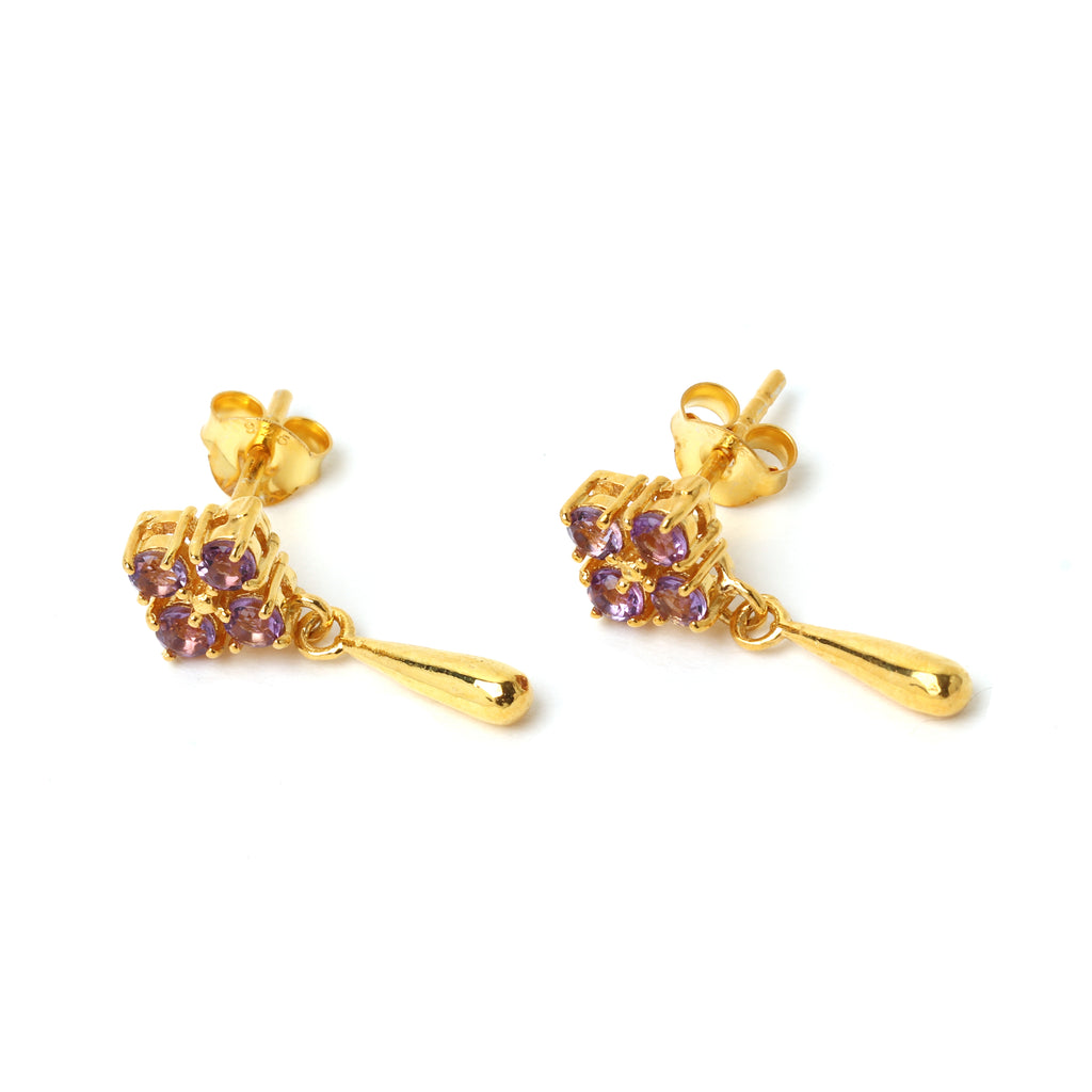 Amethyst cluster earrings with polished gold finish