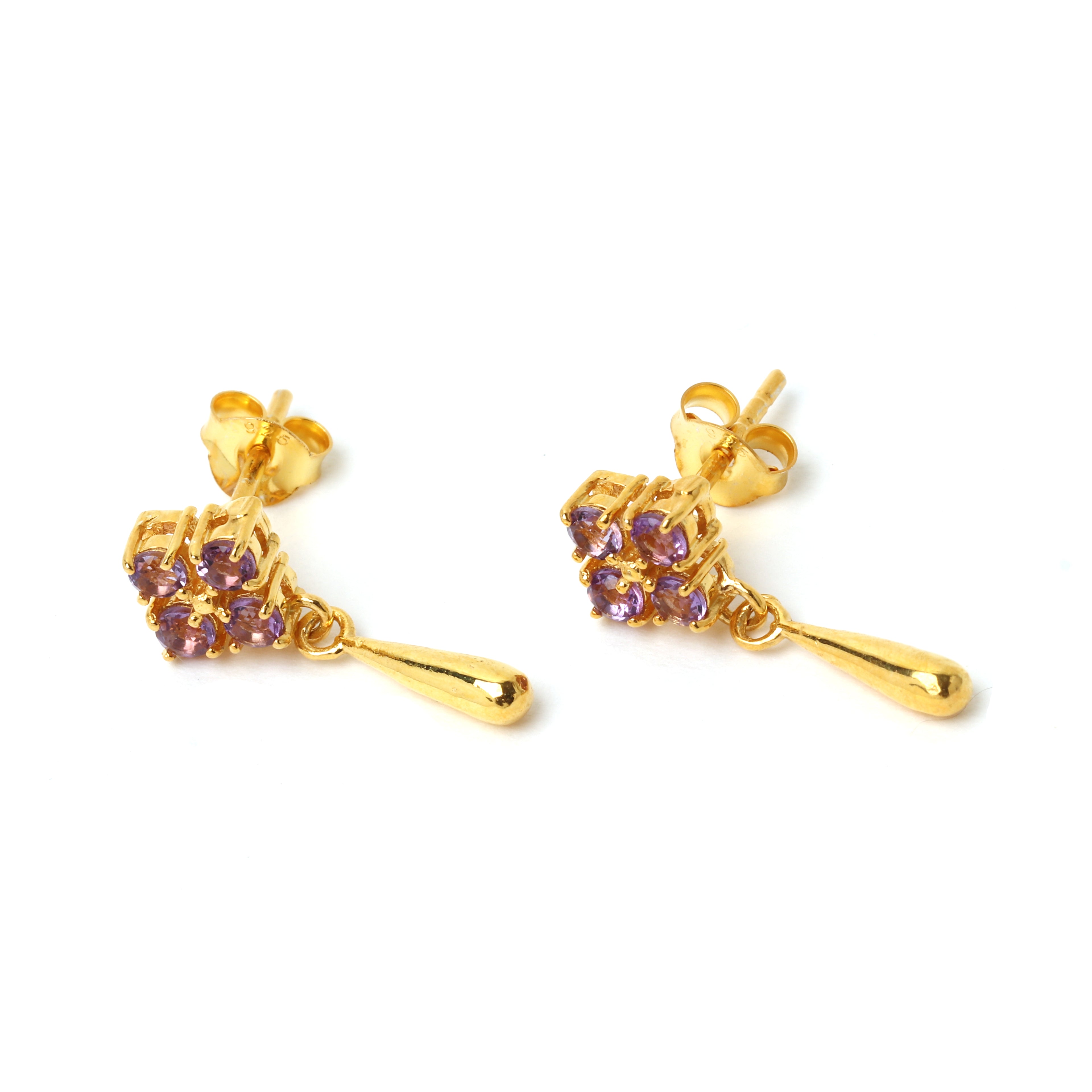 Amethyst cluster earrings with polished gold finish