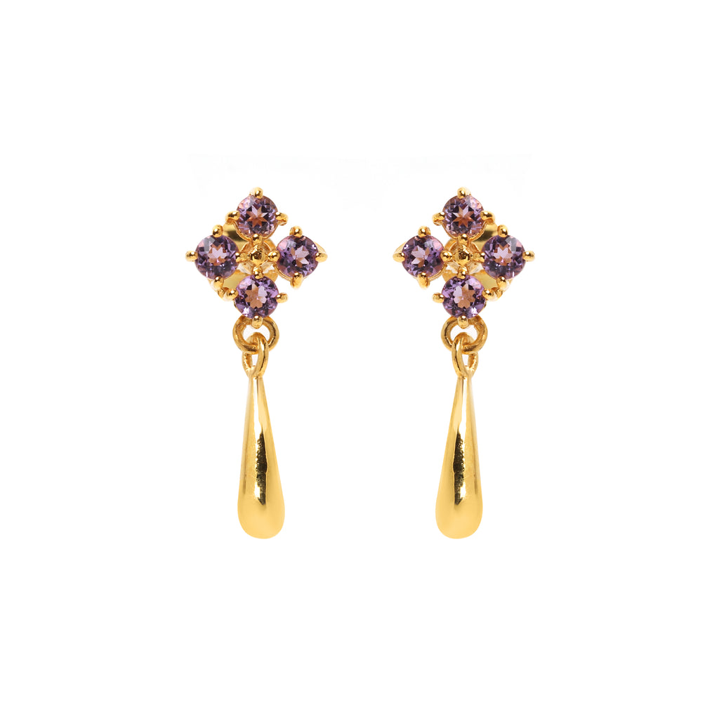 Gold plated amethyst drop earrings in 925 sterling silver