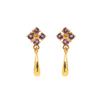 Gold drop earrings with purple gemstones, elegant and handcrafted design