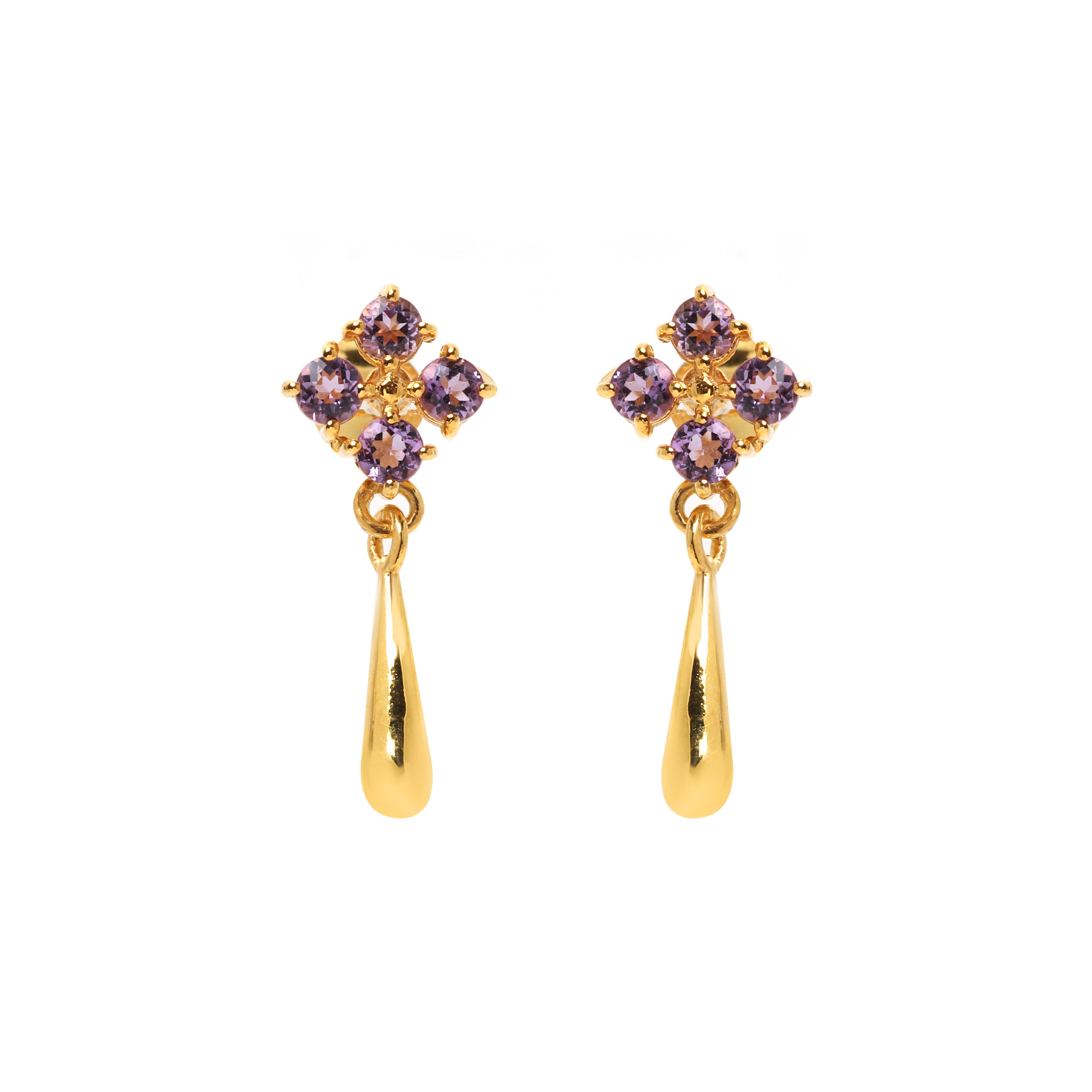 Gold plated amethyst drop earrings in 925 sterling silver