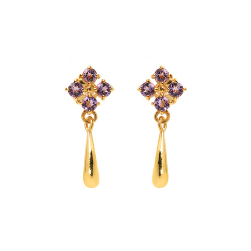Gold plated amethyst drop earrings in 925 sterling silver