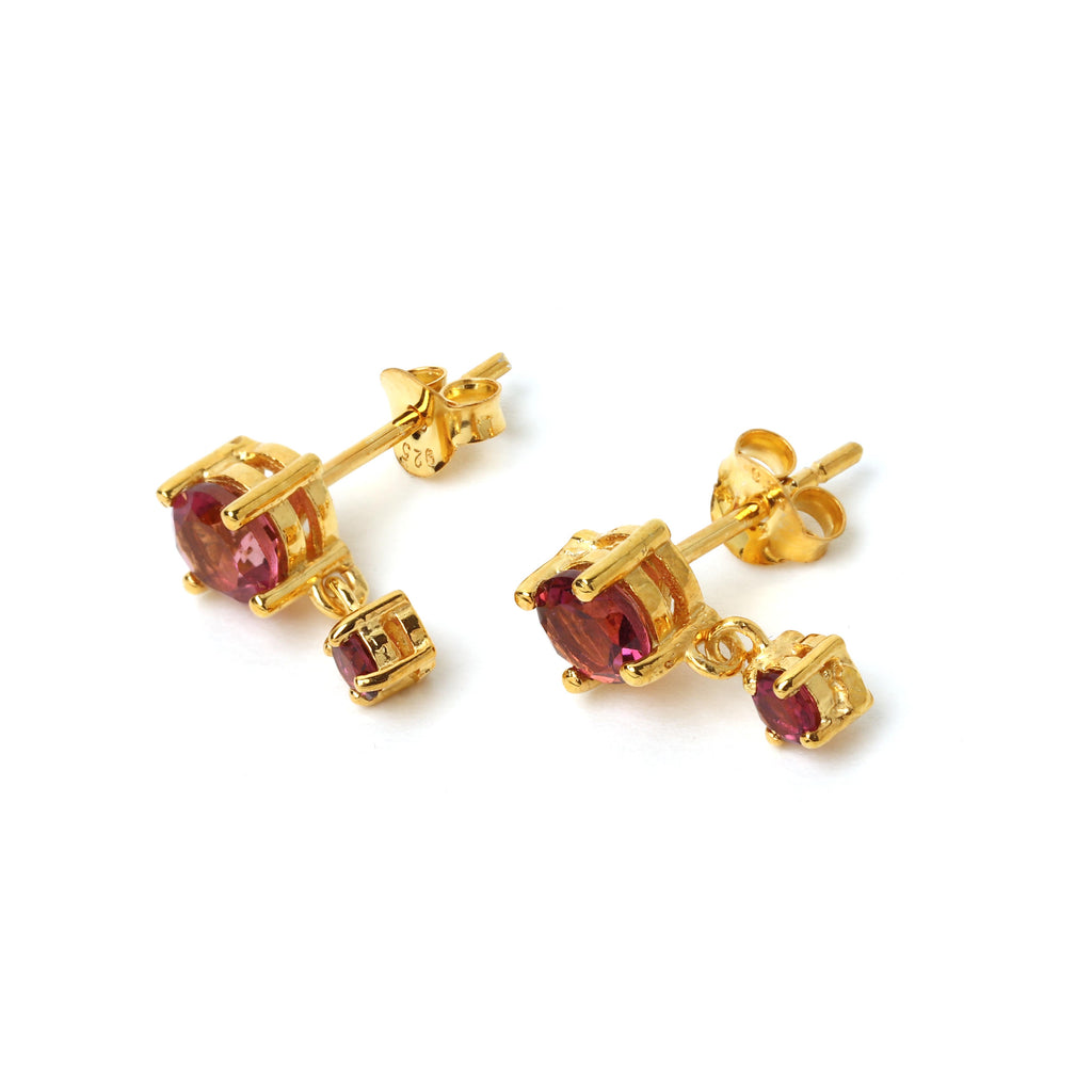 Gold plated pink tourmaline earrings with minimalist design