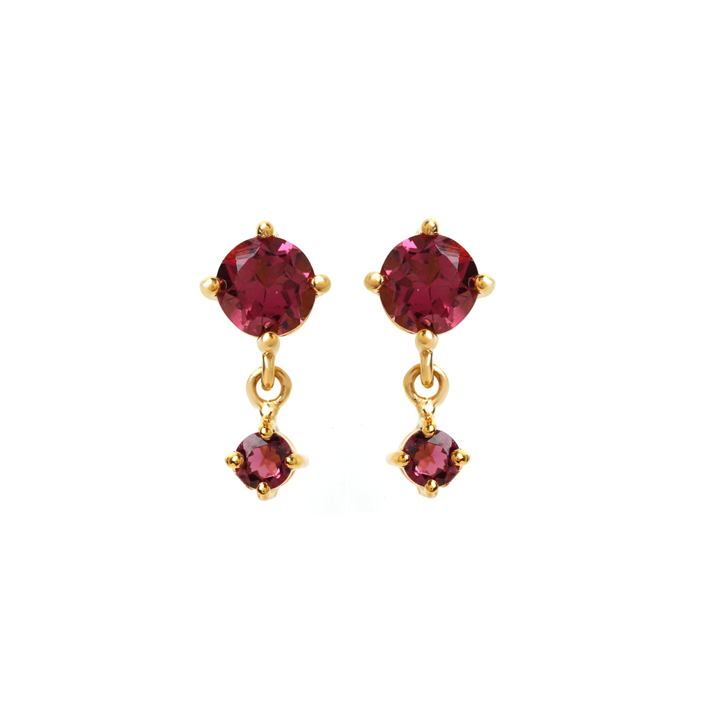 Pink tourmaline drop earrings in 14K gold plated sterling silver
