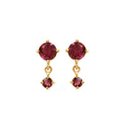 Gold drop earrings with round red gemstones, elegant dangle design for women