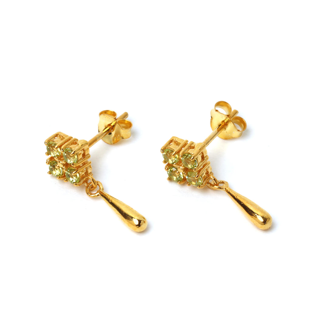 Gold plated peridot earrings with sunburst inspired design