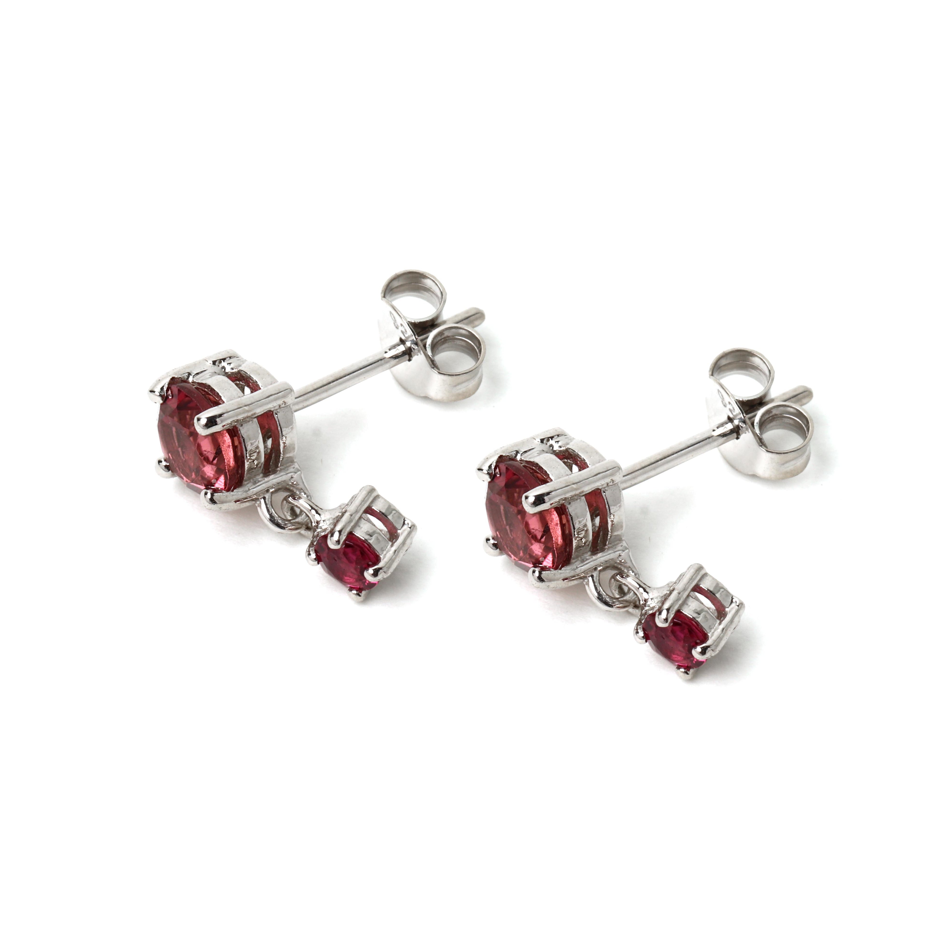Minimalist pink tourmaline dangle earrings for women