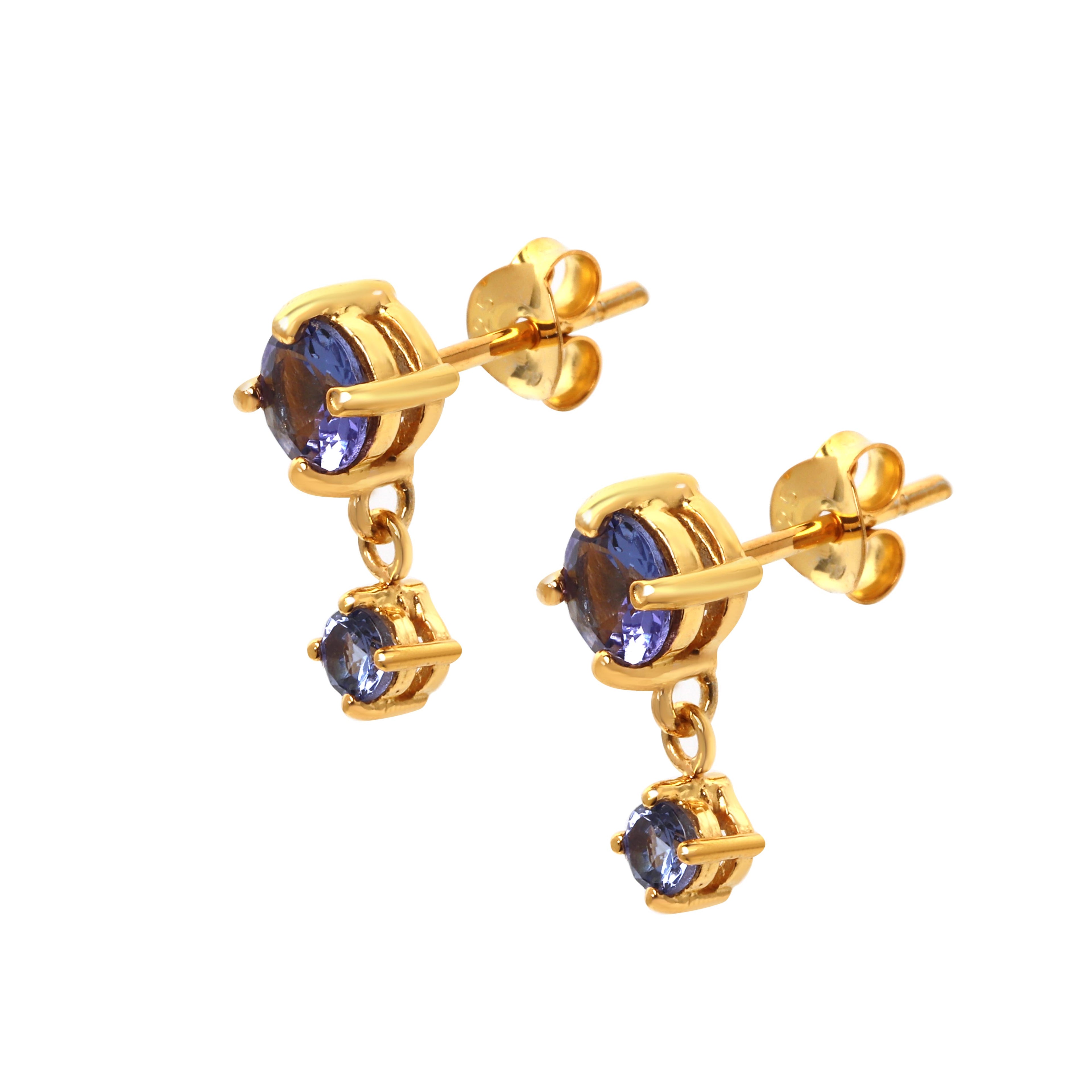 Elegant blue tanzanite gemstone earrings with gold finish