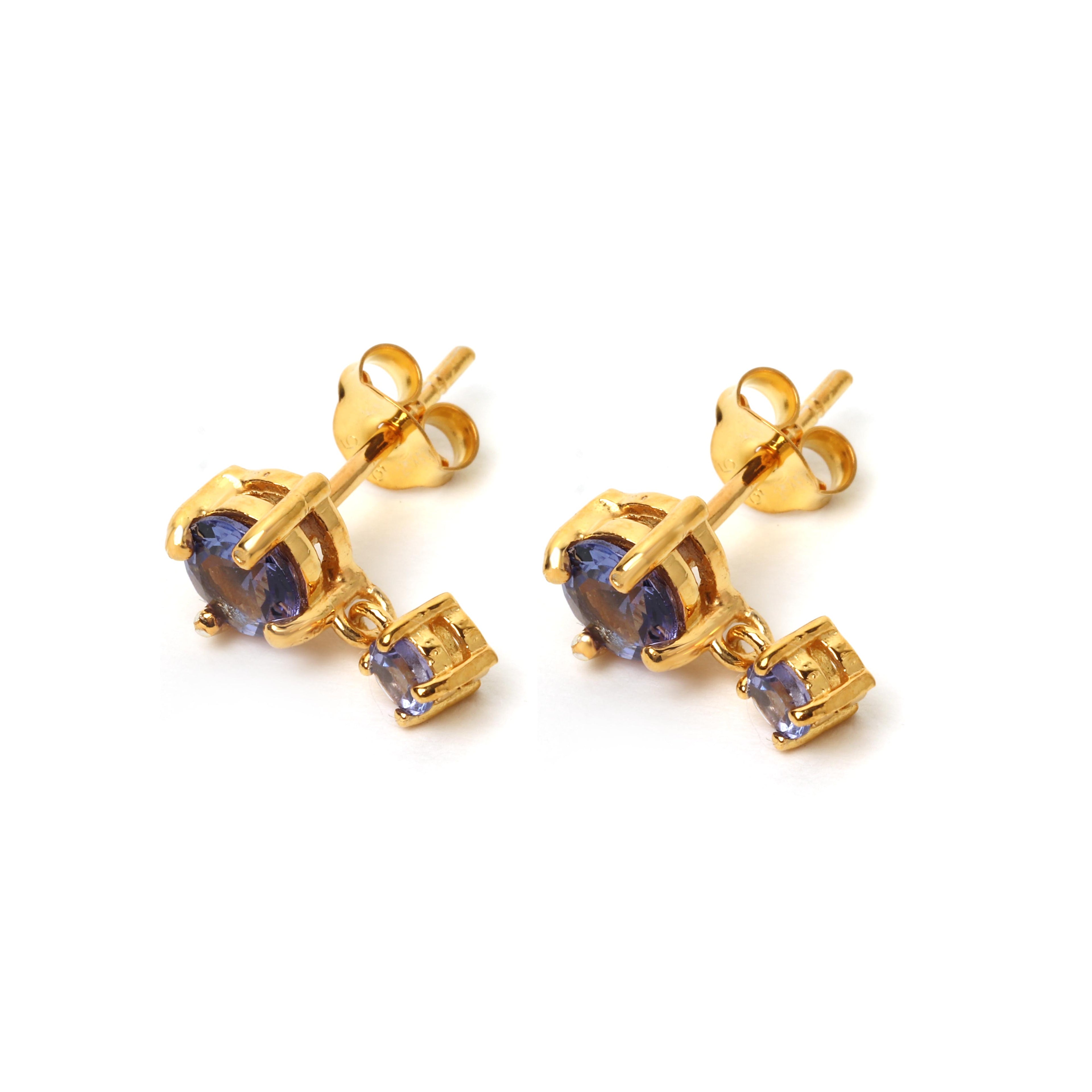 Minimalist tanzanite dangle earrings handcrafted in Thailand