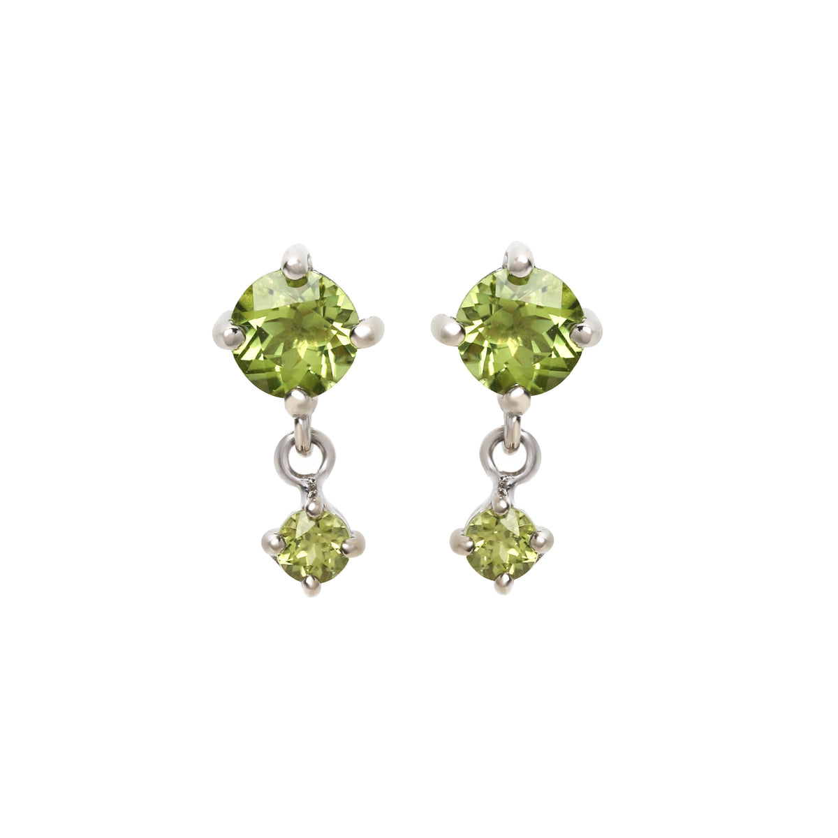 Peridot Two Stone Drop Earrings in 18K Gold