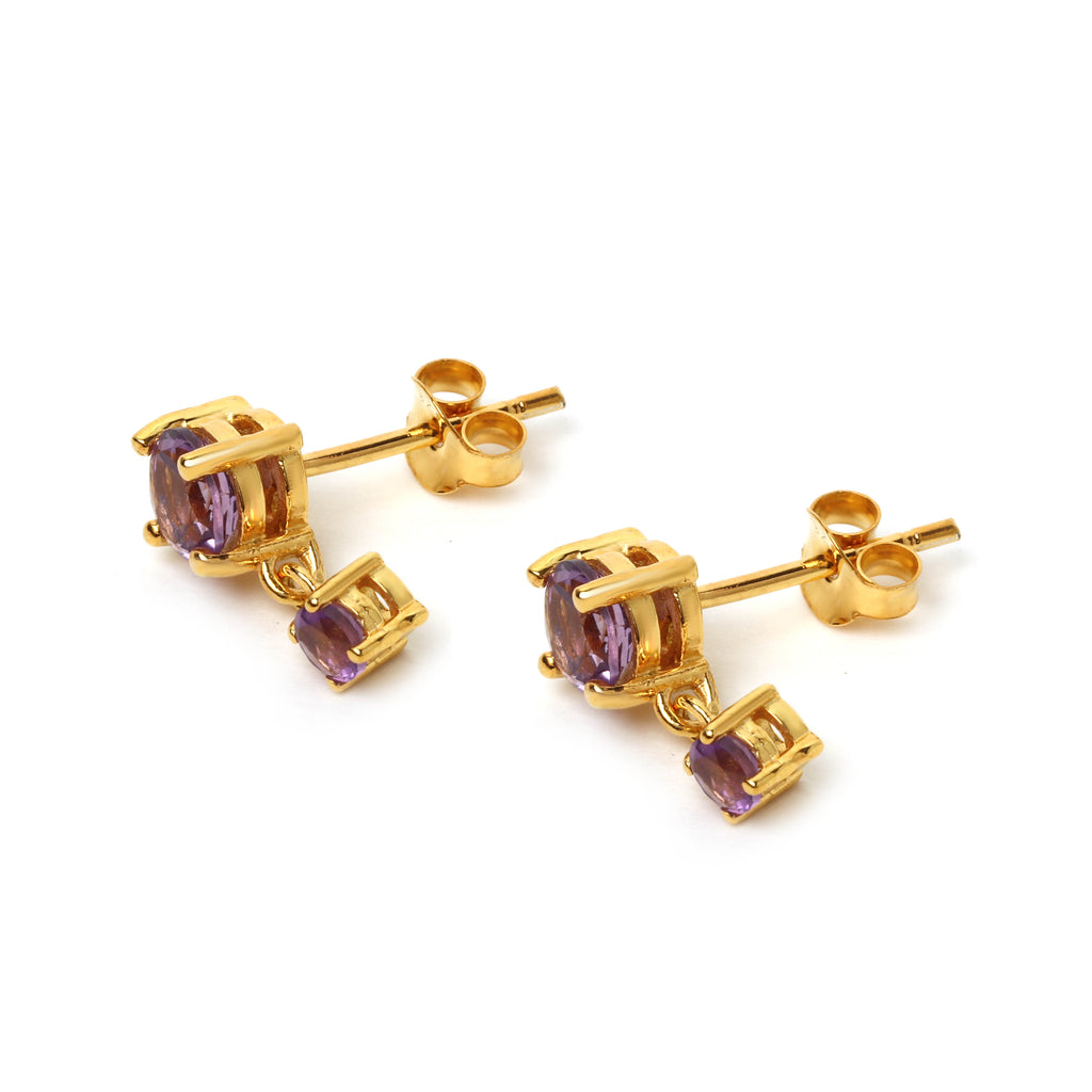 Minimalist amethyst dangle earrings handcrafted in Thailand