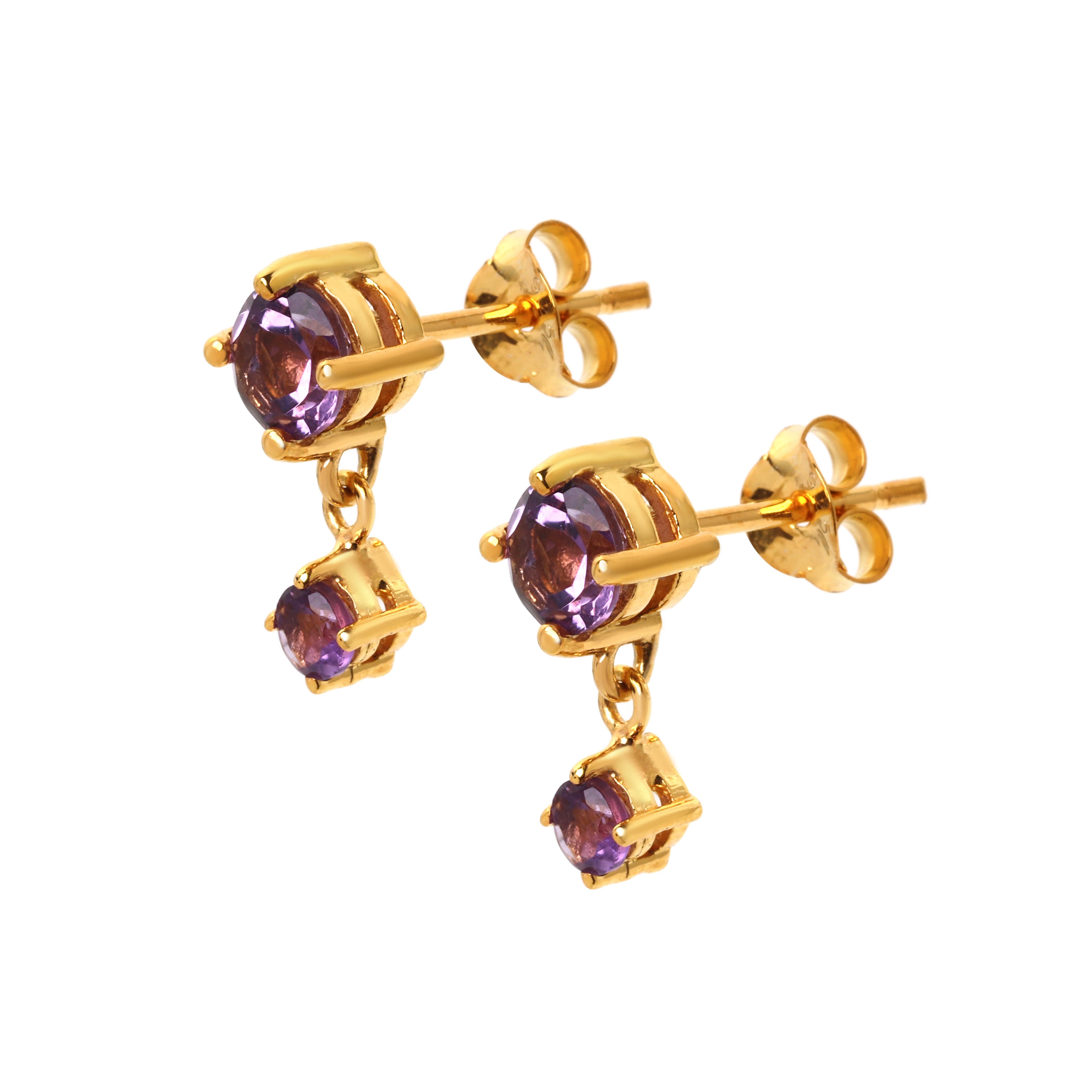 Elegant purple amethyst gemstone earrings with gold finish