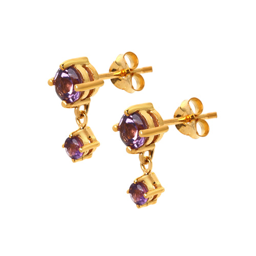 Elegant purple amethyst gemstone earrings with gold finish