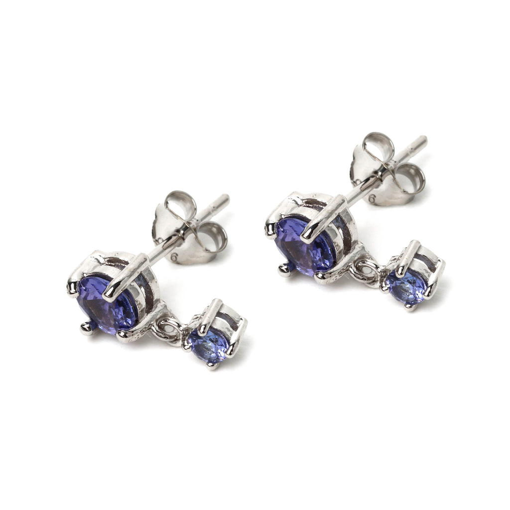 Minimalist tanzanite dangle earrings handcrafted in Thailand