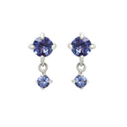 Sterling silver drop earrings with round blue tanzanite gemstones, elegant dangle design