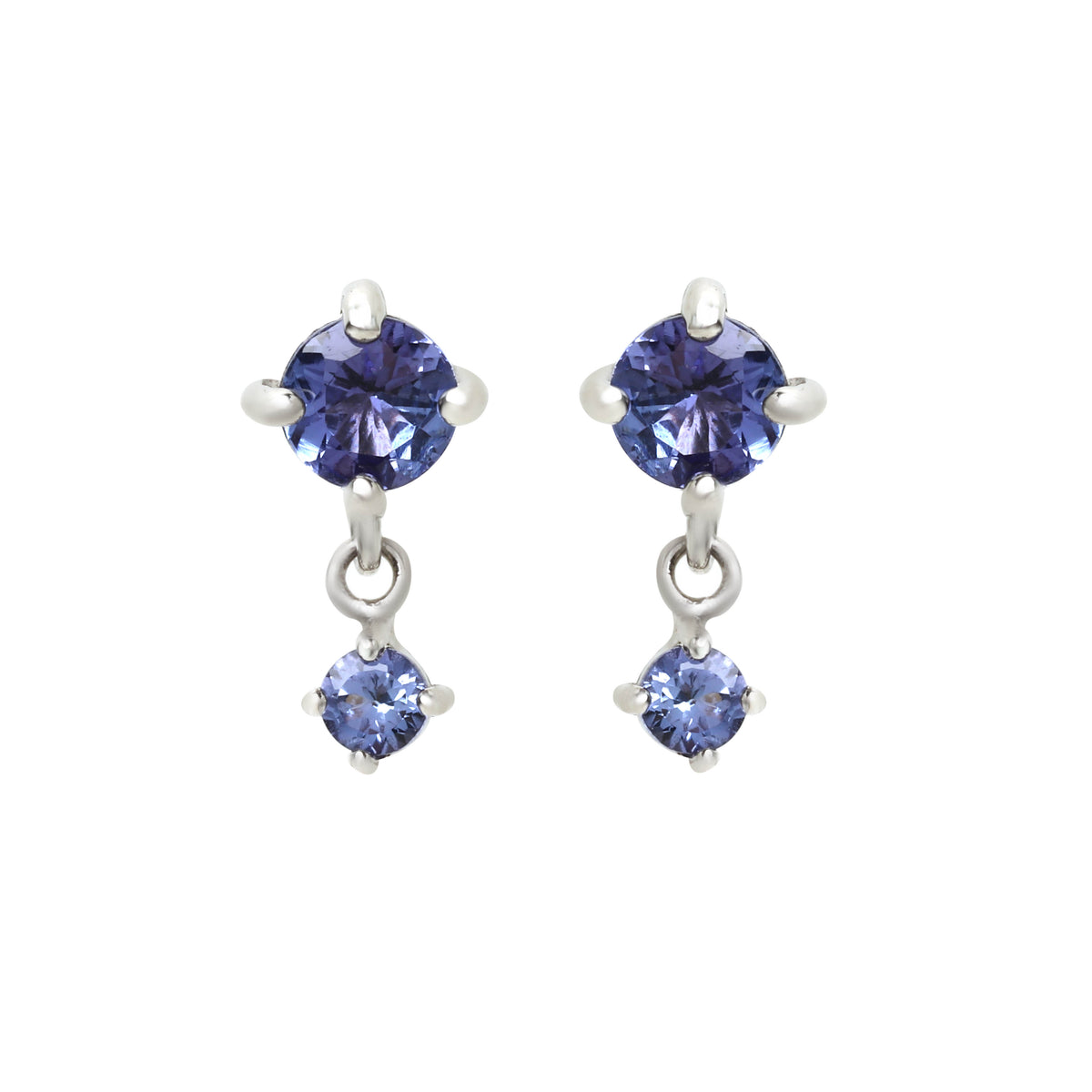 Pendientes Colgantes de Dos Piedras de Tanzanita en Oro 18K