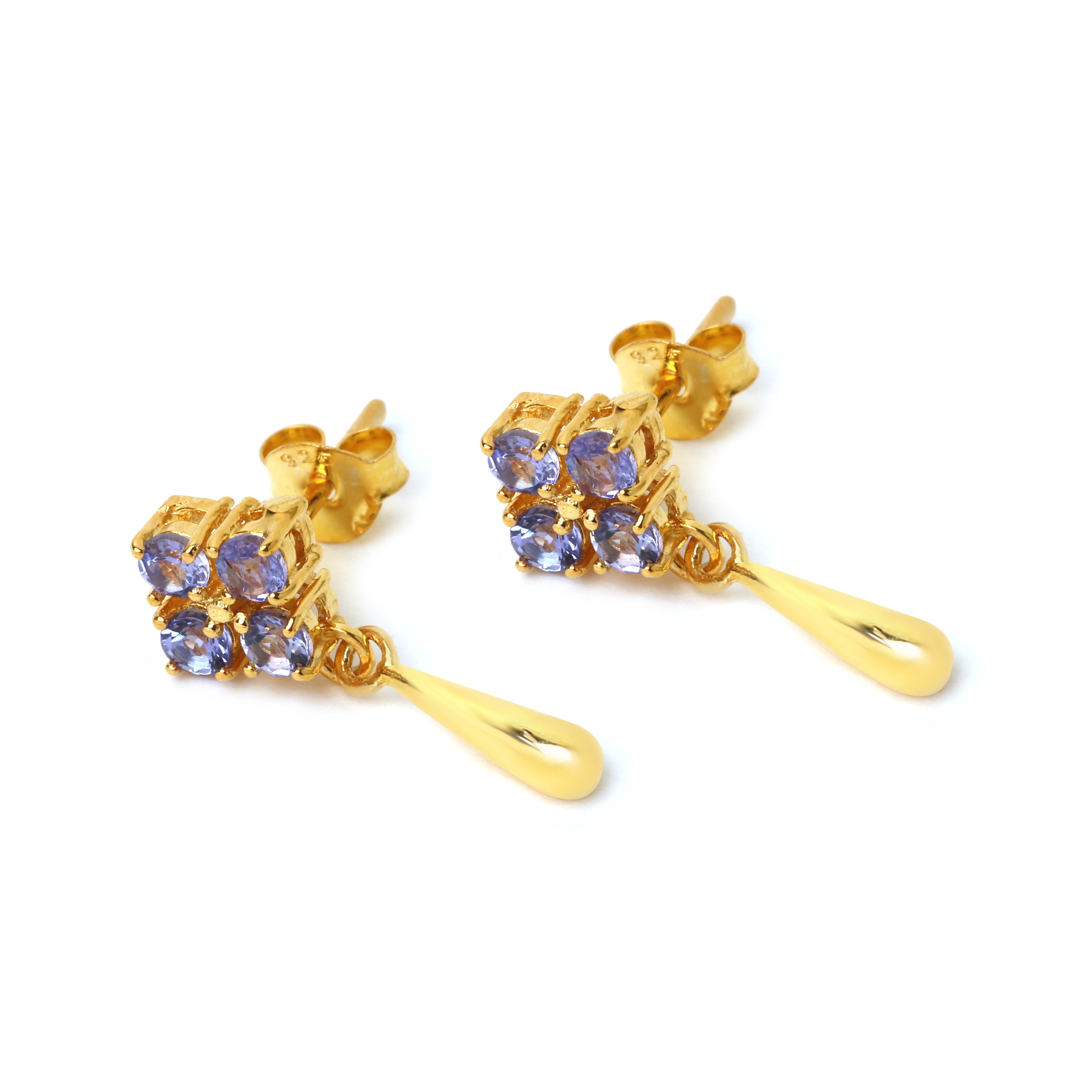 Tanzanite cluster earrings with polished gold finish