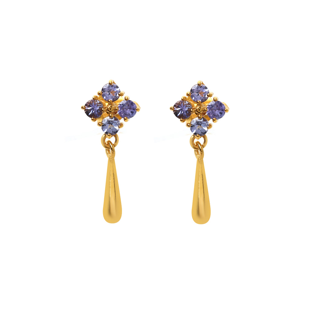 Gold plated tanzanite drop earrings in 925 sterling silver