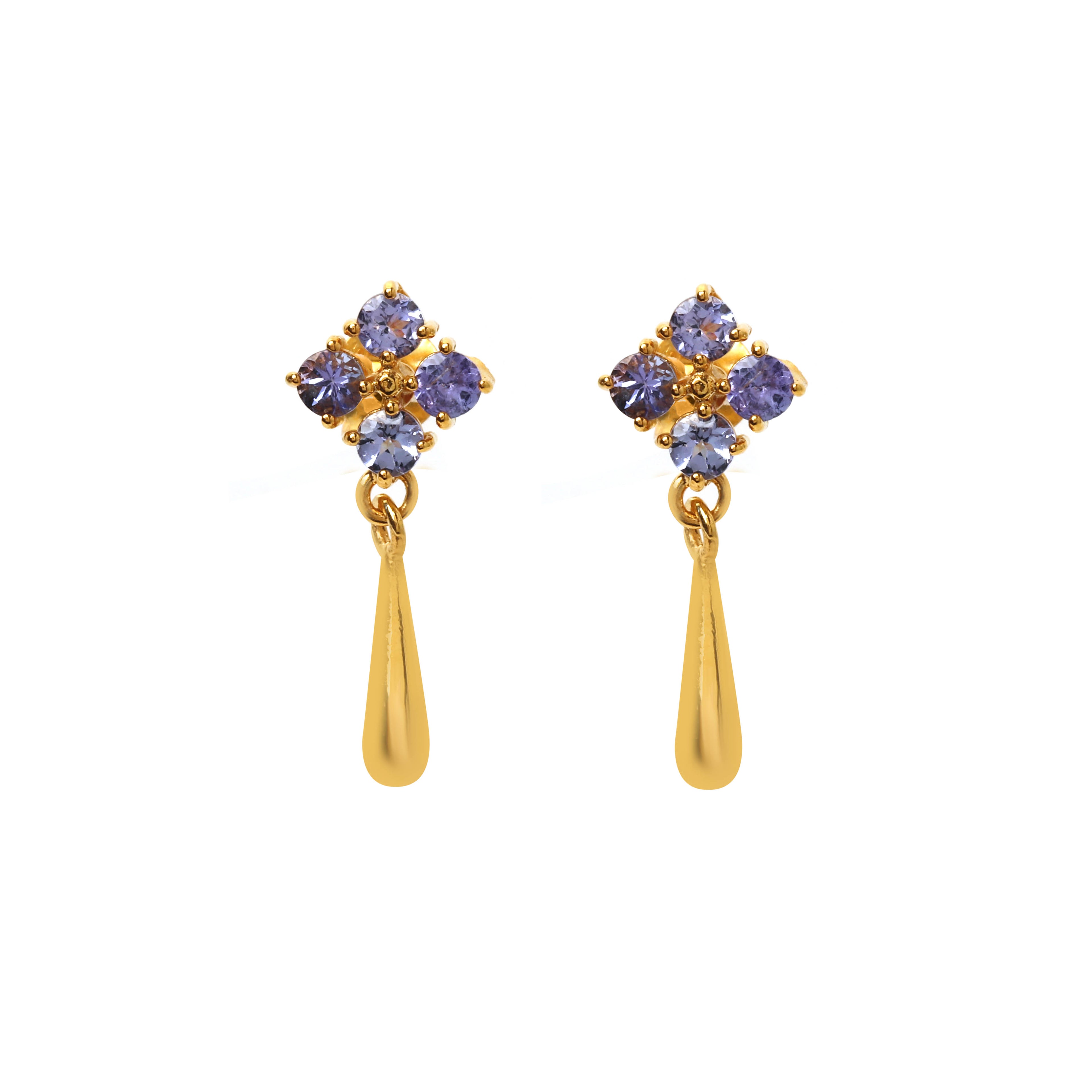 Gold plated tanzanite drop earrings in 925 sterling silver