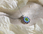 Peridot, Blue Topaz & Amethyst Flower Cluster Pendant in 925 Sterling Silver