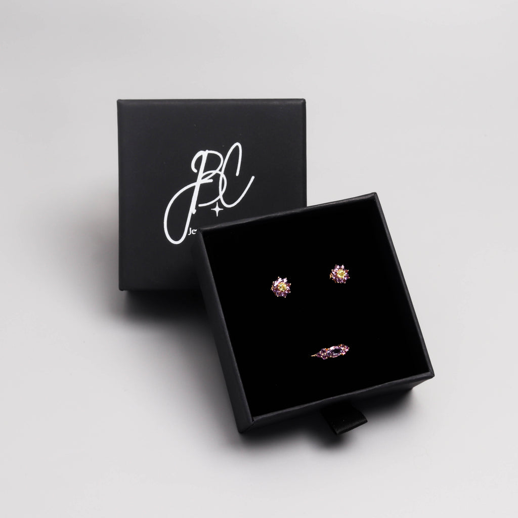 Peridot & Amethyst Floral Stud Earrings in 18K Gold