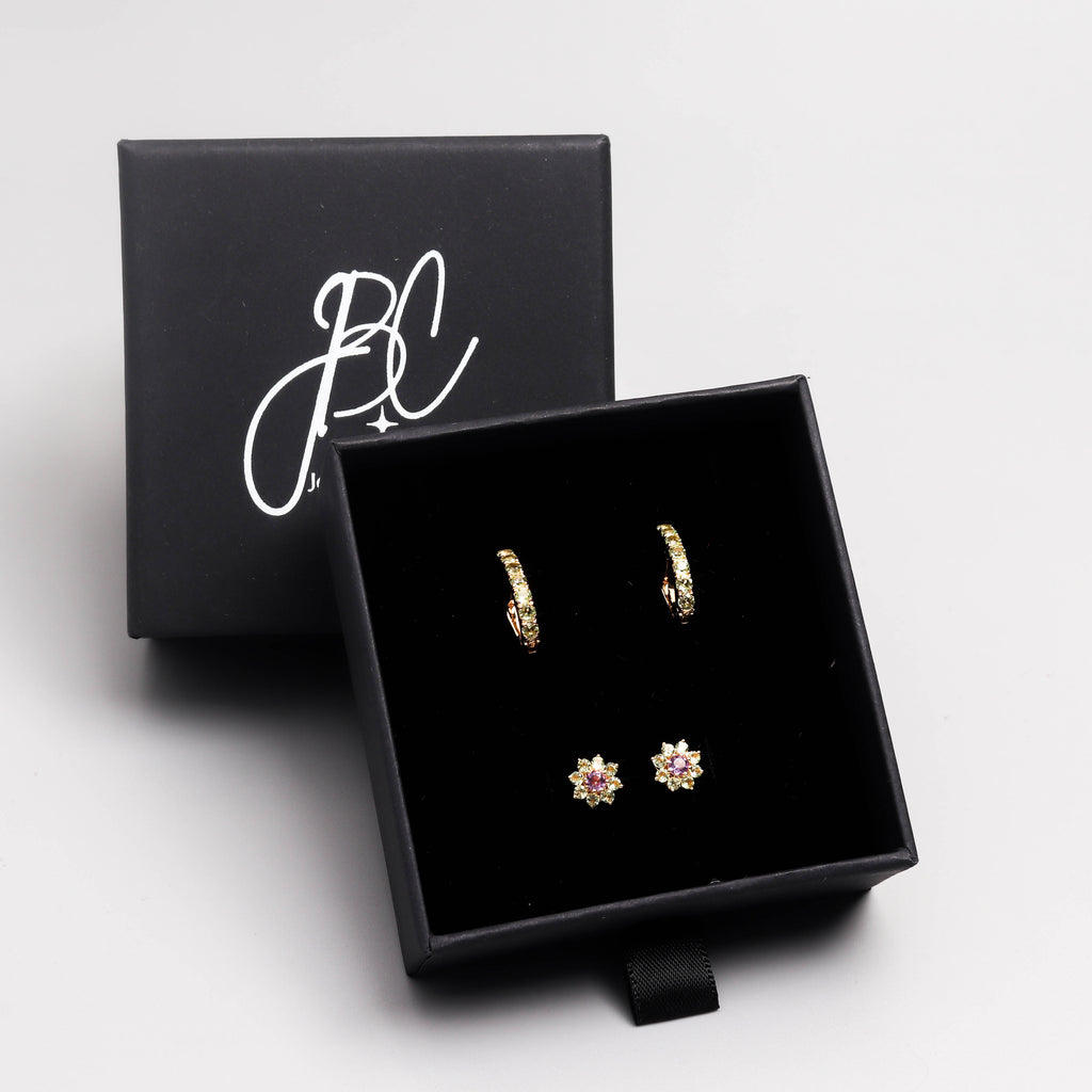 Amethyst & Peridot Floral Stud Earrings in 18K Gold