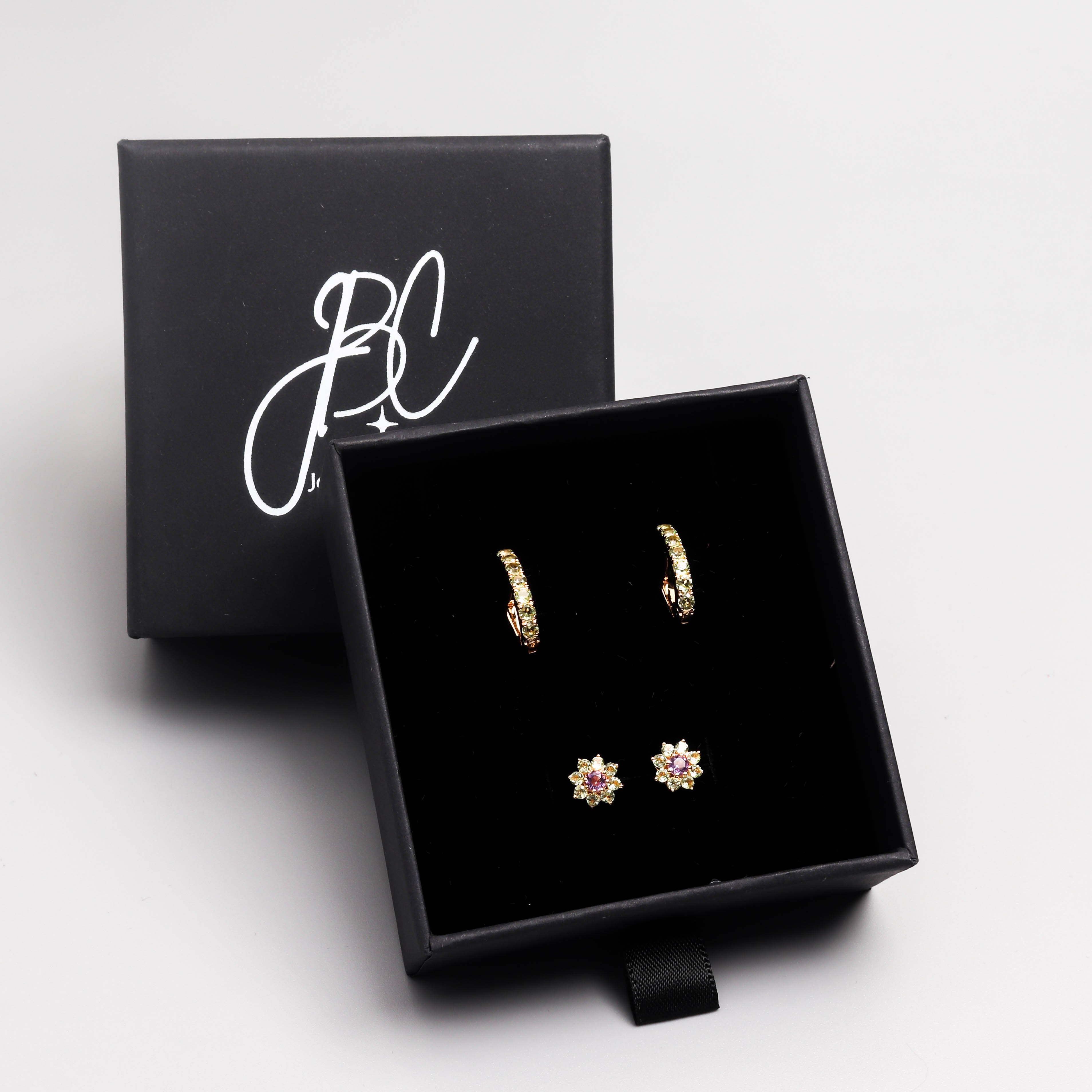 Amethyst & Peridot Floral Stud Earrings in 18K Gold