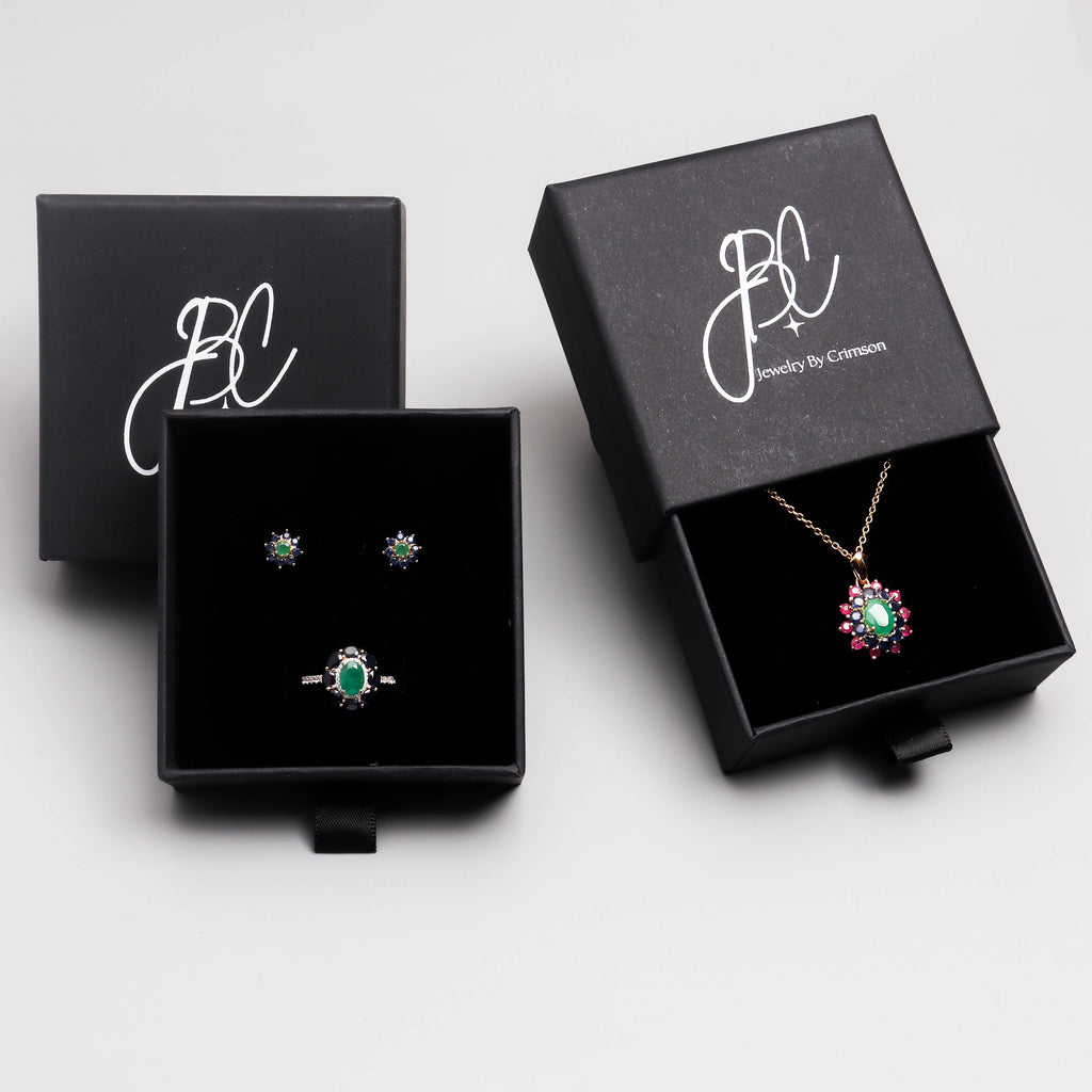 Pendientes de Botón de Flor con Esmeralda y Zafiro Azul en Oro 18K