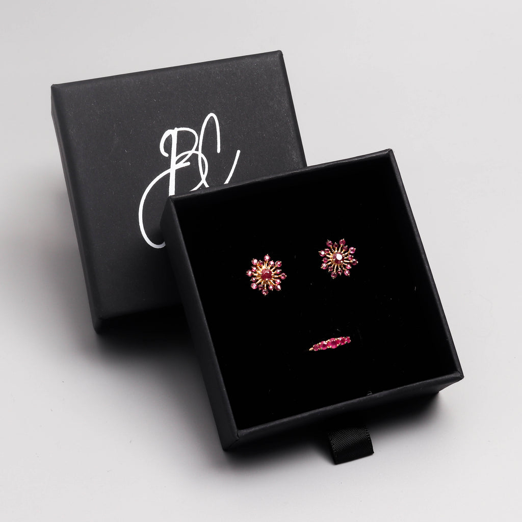 Ruby Snowflake Stud Earrings in 18K Gold