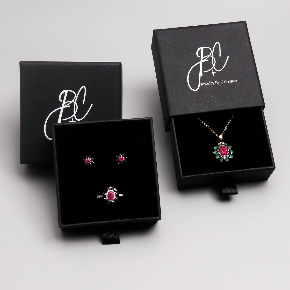 Emerald & Ruby Flower Halo Ring in 925 Sterling Silver
