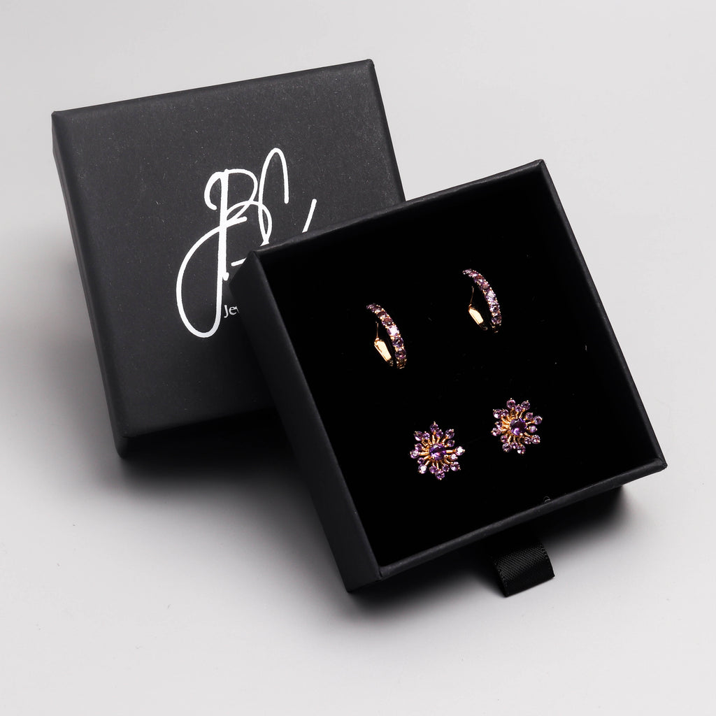 Amethyst Snowflake Stud Earrings in 18K Gold