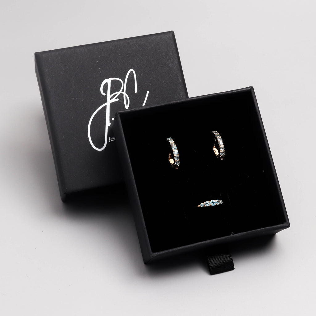 Blue Topaz Huggie Hoop Earrings in 18K Gold
