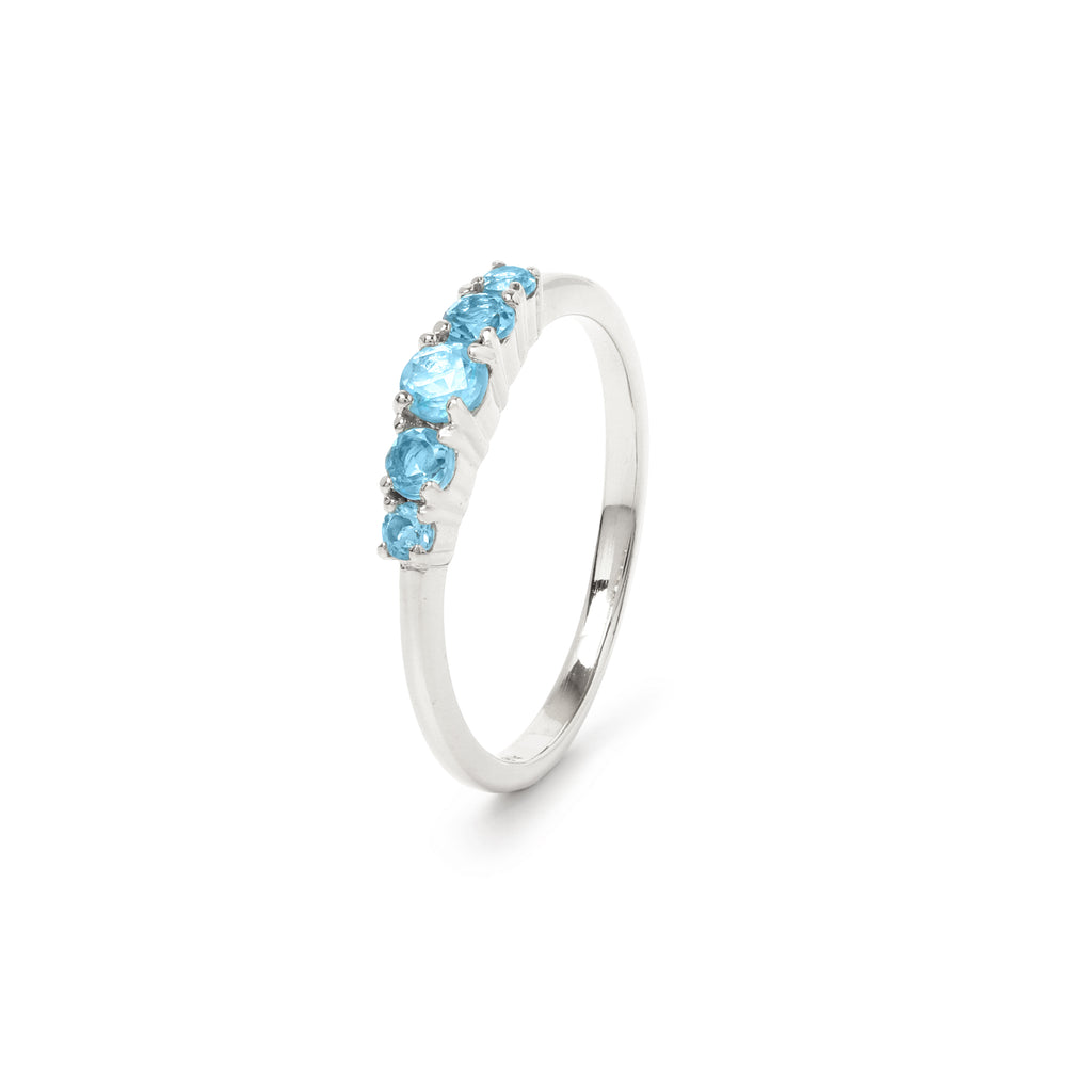 Blue Topaz Five Stone Stacking Ring in 925 Sterling Silver