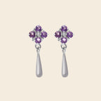 Minimalist amethyst dangle earrings in sterling silver — pair view