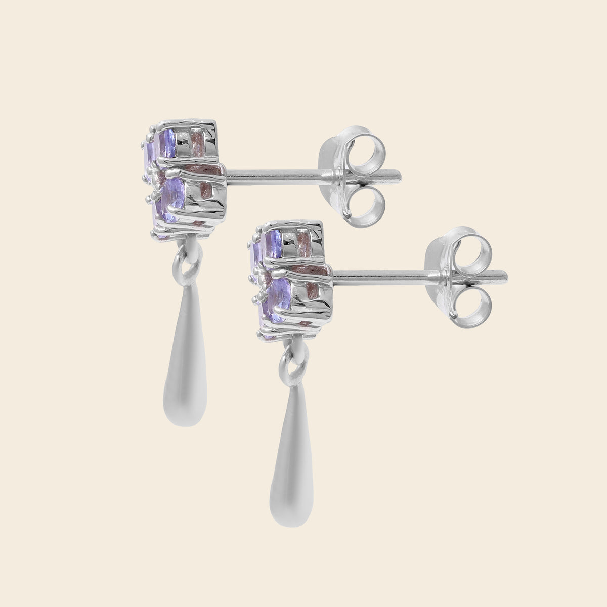 Tanzanite dangle drop earrings in 925 sterling silver — display view