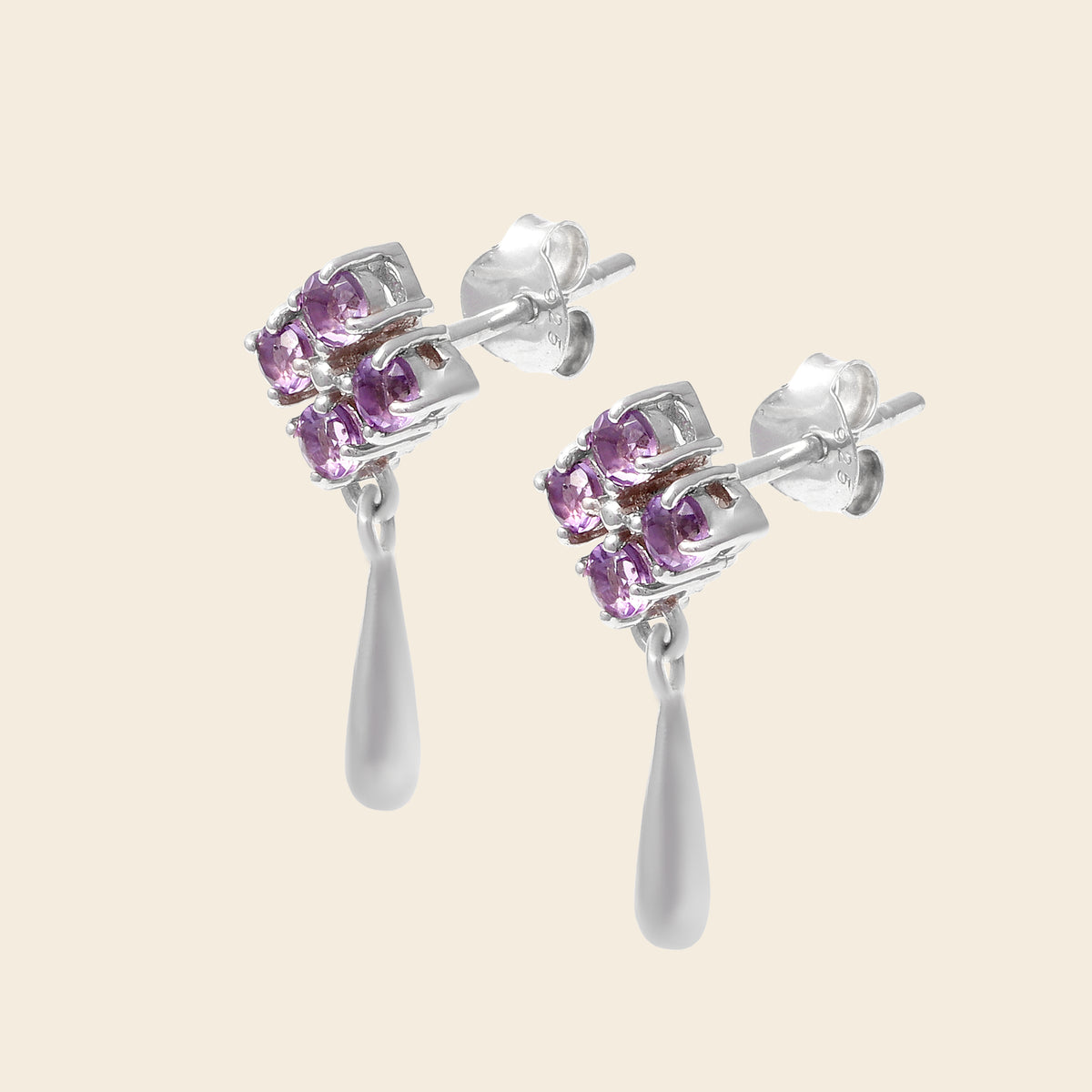 Natural amethyst gemstone drop earrings handcrafted in Bangkok