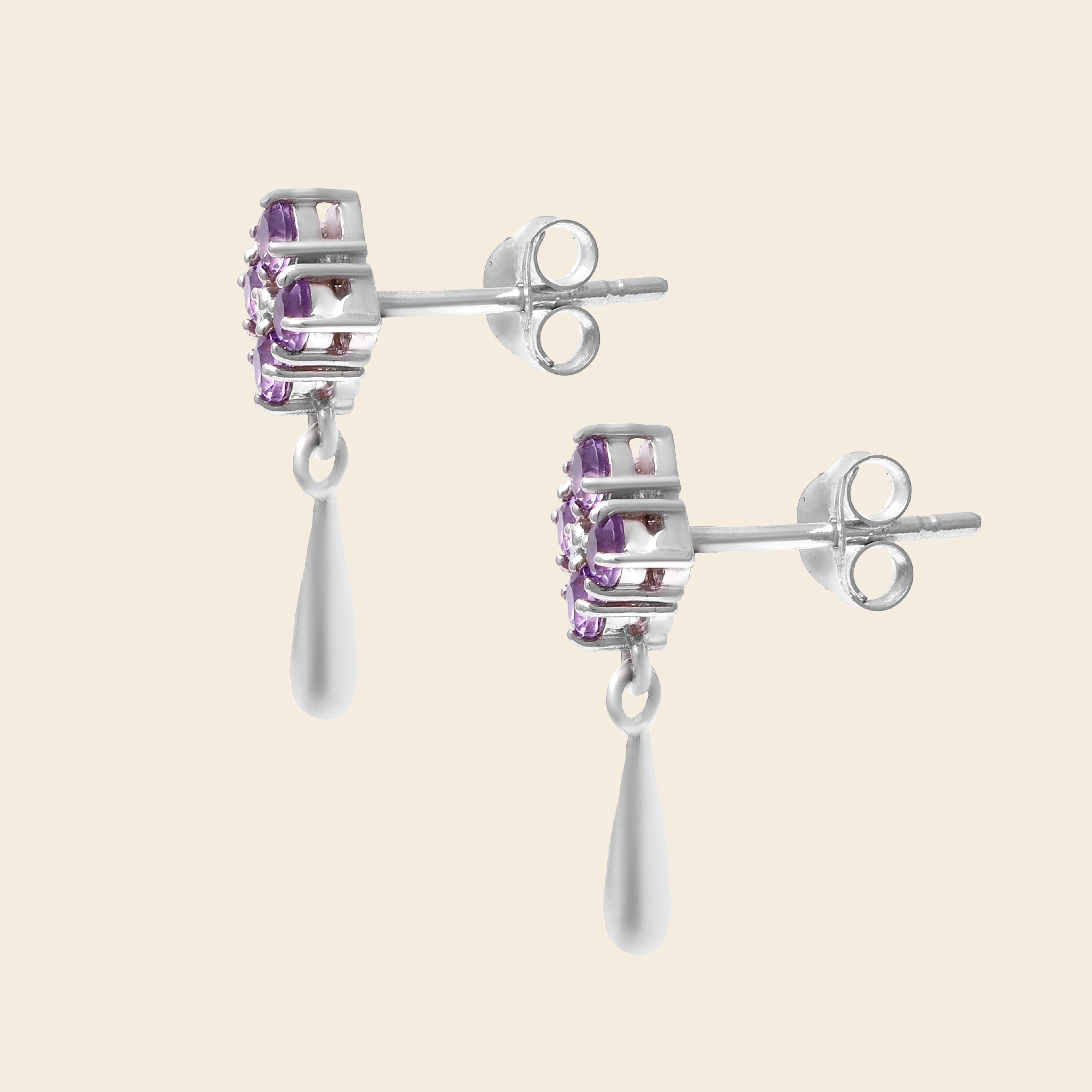 February birthstone amethyst drop earrings in 925 silver