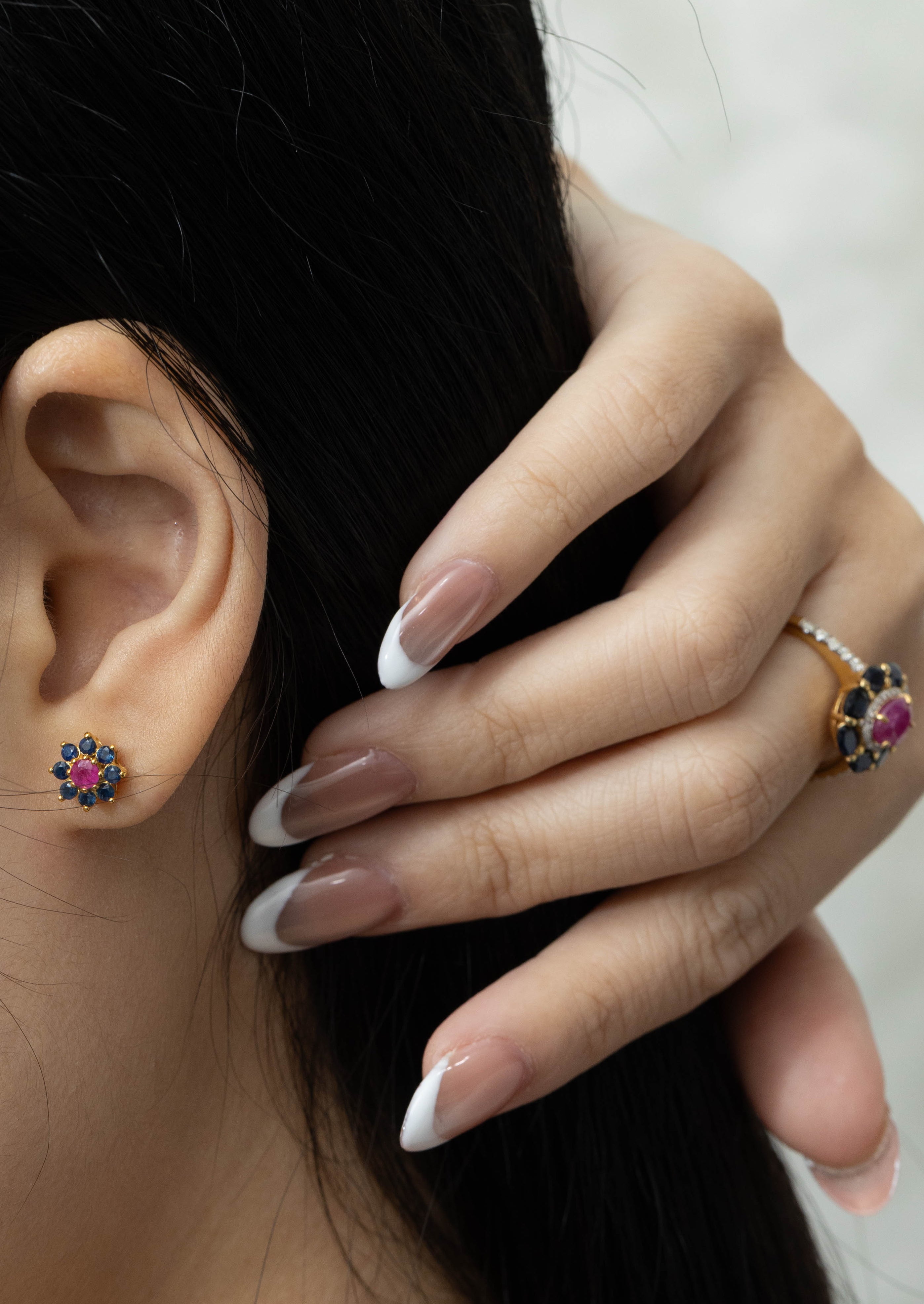 Floral ruby sapphire earrings handcrafted in 925 sterling silver