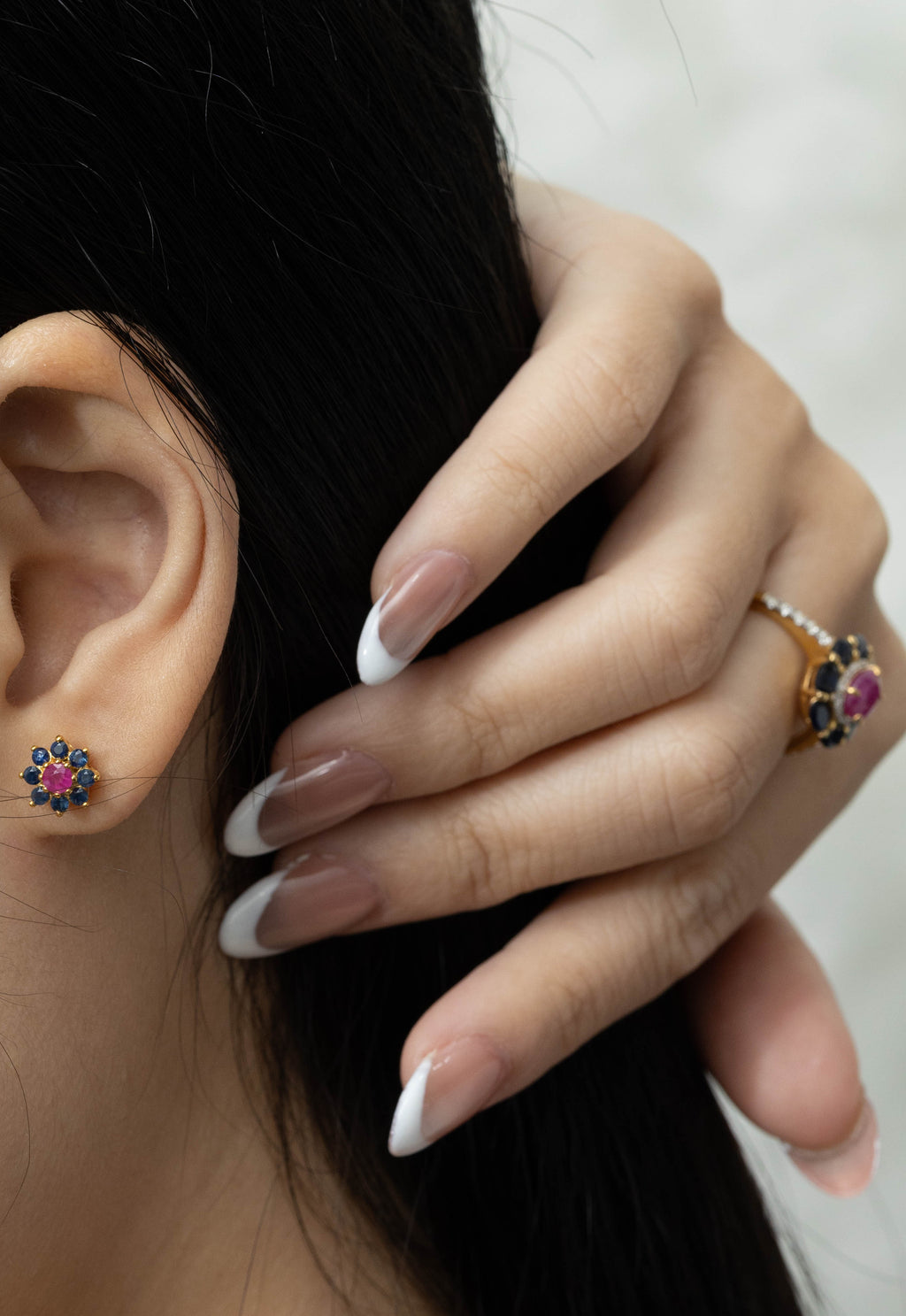 Minimalist luxury ruby sapphire stud earrings