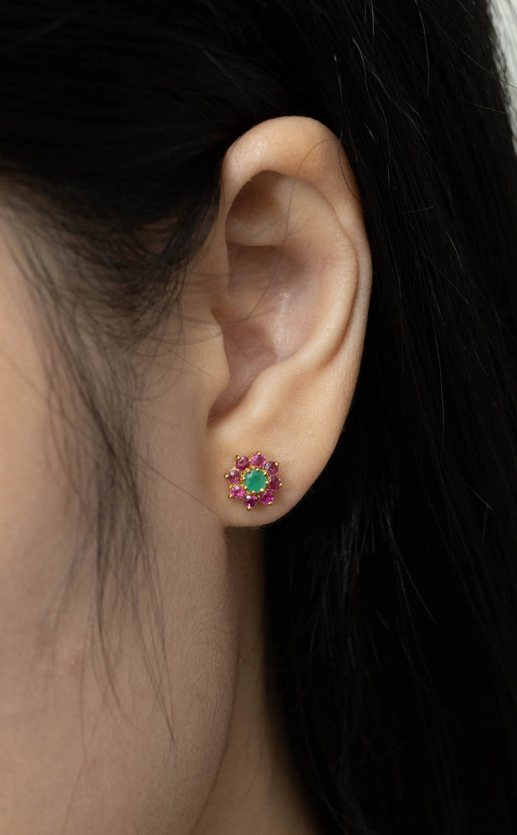 Floral emerald ruby earrings handcrafted in 925 sterling silver