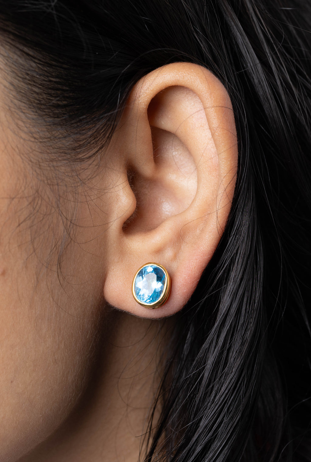Minimalist blue topaz gemstone earrings handcrafted in sterling silver