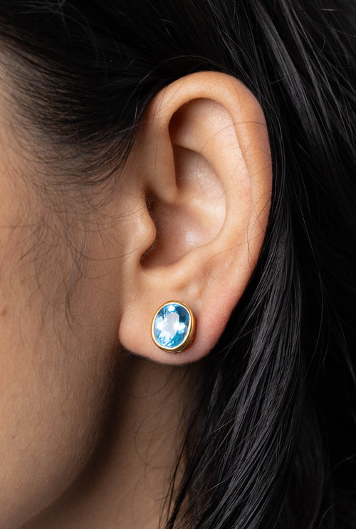 Minimalist blue topaz gemstone earrings handcrafted in sterling silver