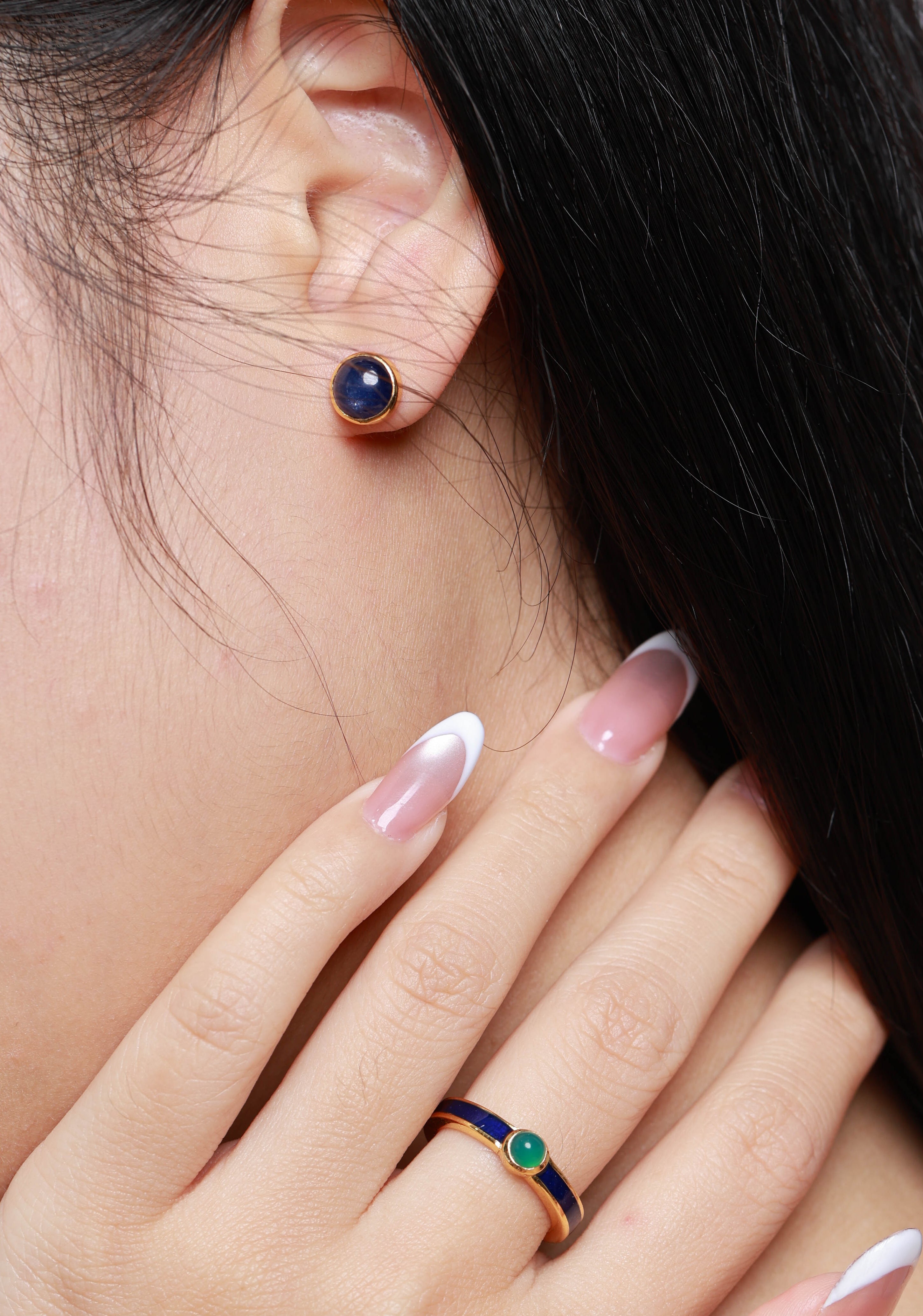 Minimalist blue sapphire gemstone earrings handcrafted in sterling silver