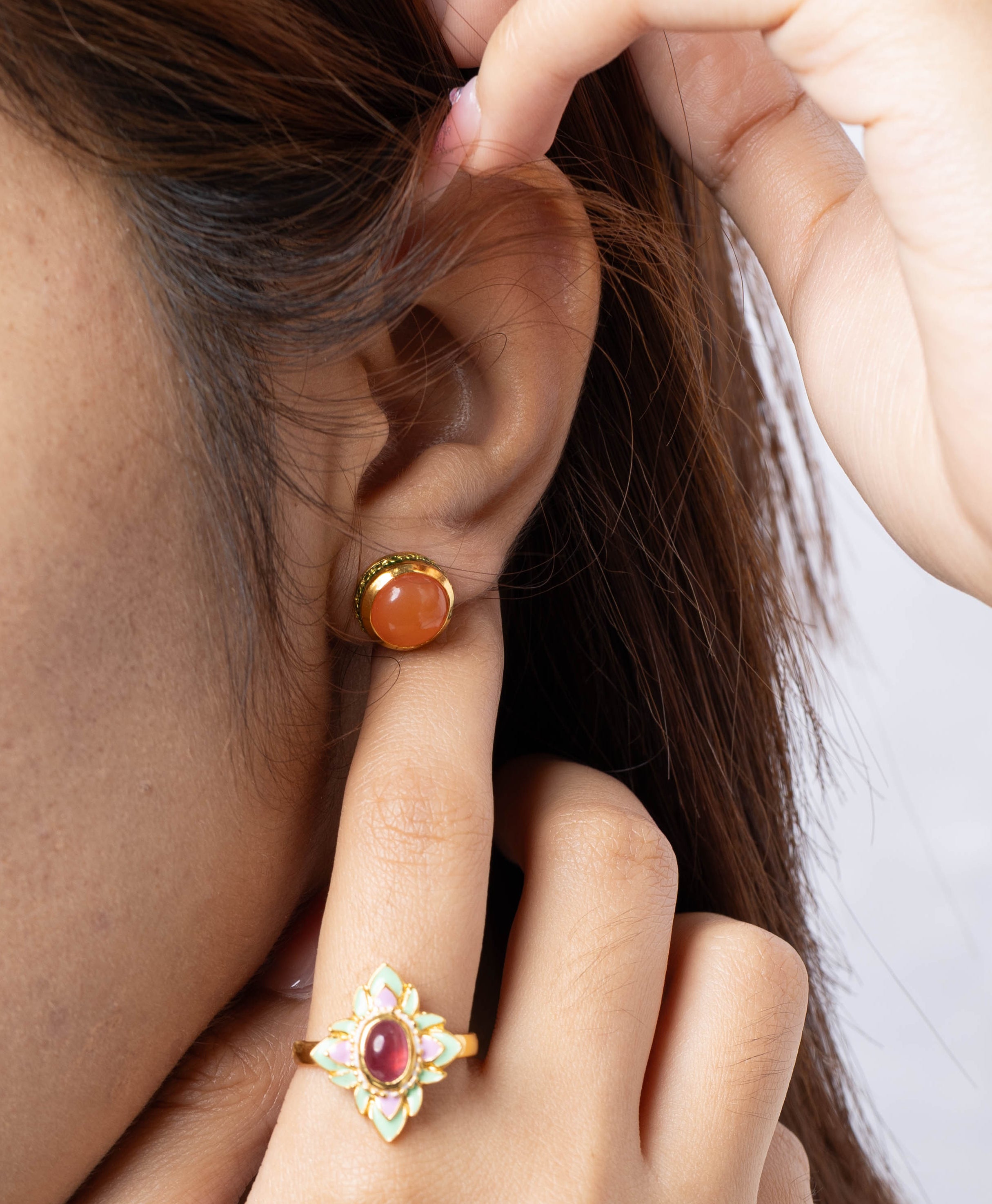 Orange gemstone inspired enamel stud earrings in sterling silver